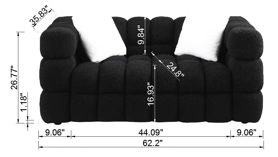 Melysen 62.2 "Modern Living Room Cotton Candy Sofa, 2-Seat Sofa, Black.