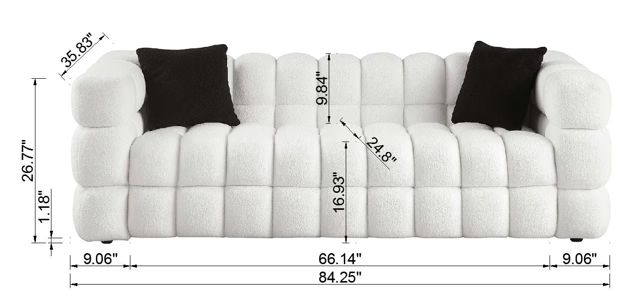 Melysen 84.3 "Modern Living Room Cotton Candy Sofa, 3-Seat Sofa, White.