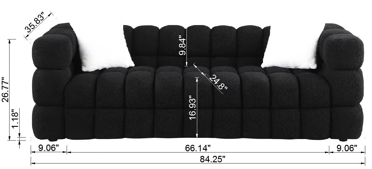 Melysen 84.3 "Modern Living Room Cotton Candy Sofa, 3-Seat Sofa, Black.