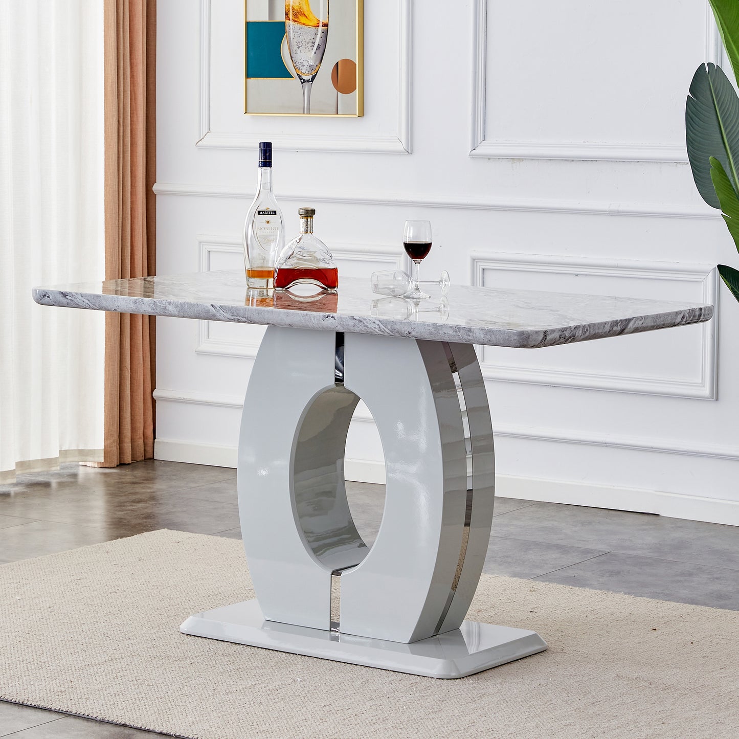 Melysen Modern Simple and Luxurious Grey Imitation Marble Grain Dining Table Rectangular office Table