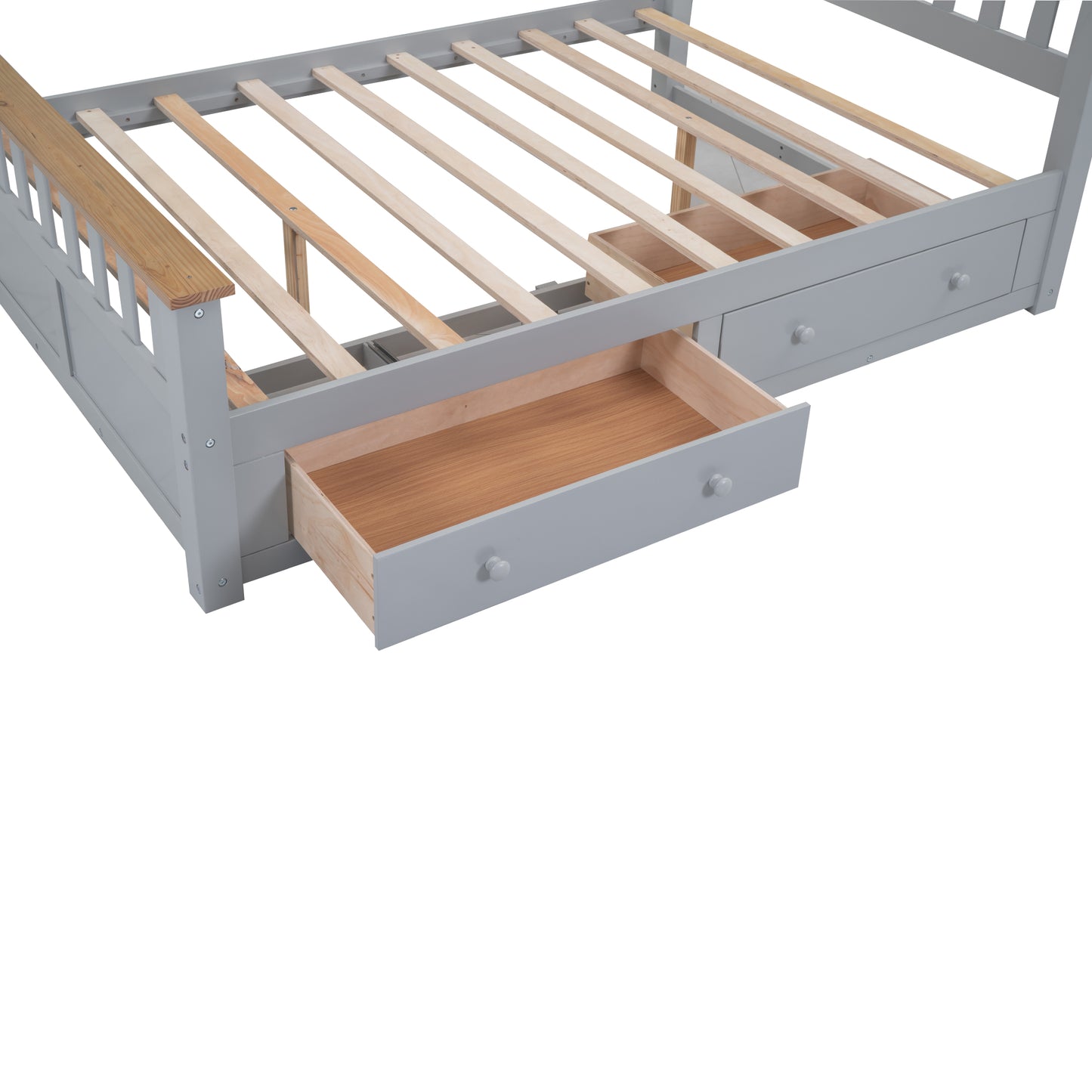 Melysen Full Size Wood Platform Bed with Two Drawers and Wooden Slat Support,Gray+Natrual