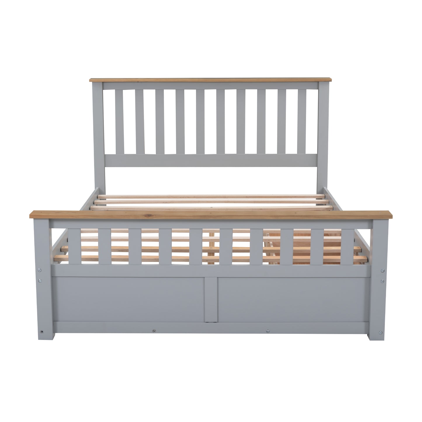 Melysen Queen Size Wood Platform Bed with Two Drawers and Wooden Slat Support,Gray+Natrual