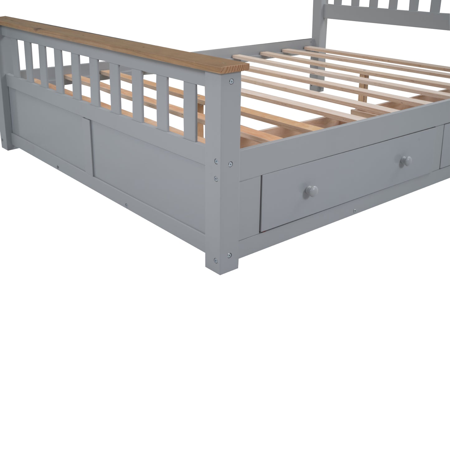 Melysen Queen Size Wood Platform Bed with Two Drawers and Wooden Slat Support,Gray+Natrual