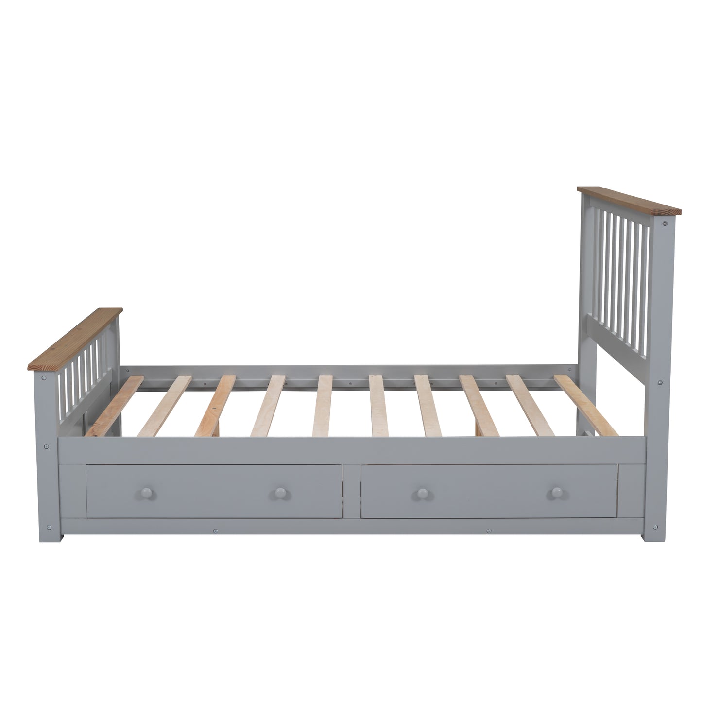 Melysen Full Size Wood Platform Bed with Two Drawers and Wooden Slat Support,Gray+Natrual