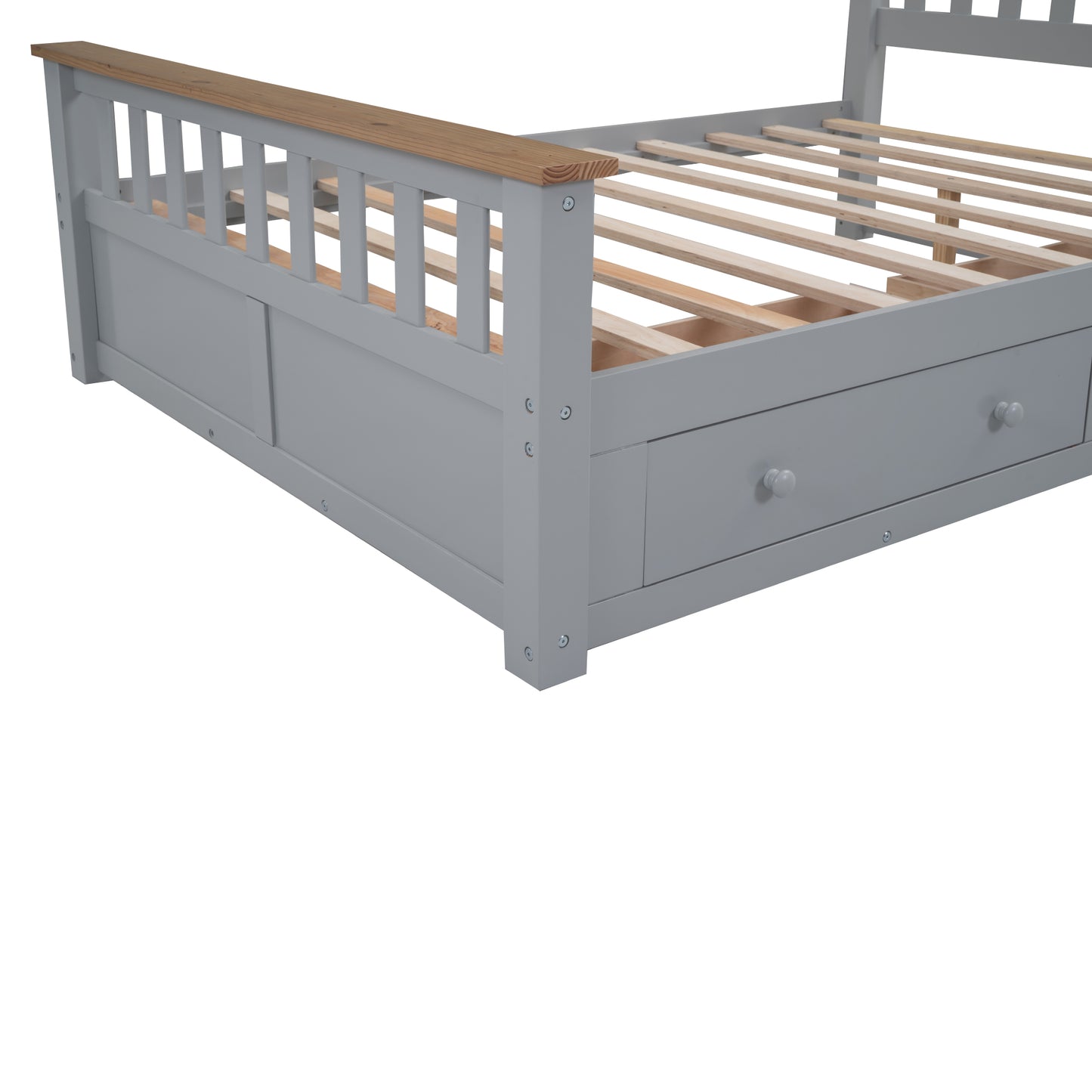 Melysen Full Size Wood Platform Bed with Two Drawers and Wooden Slat Support,Gray+Natrual