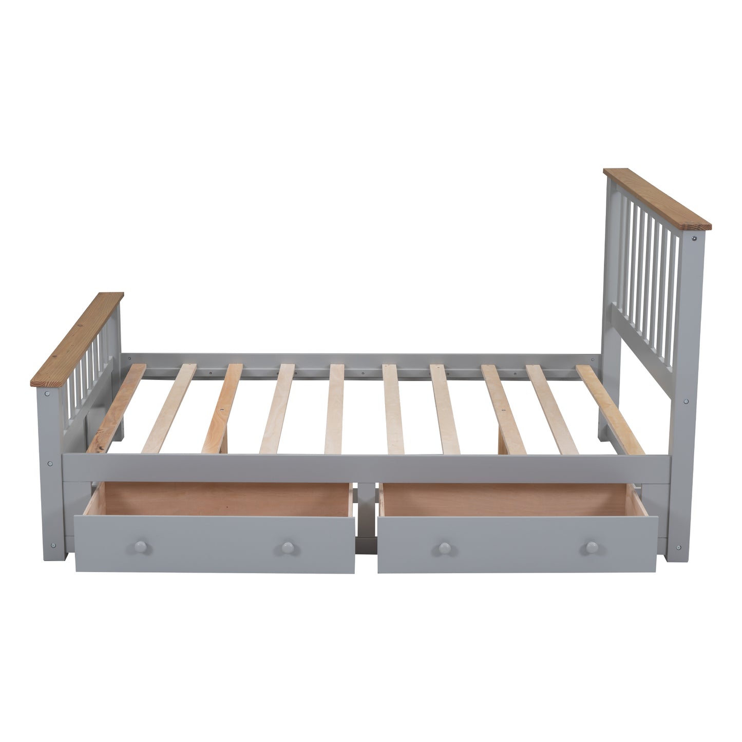 Melysen Full Size Wood Platform Bed with Two Drawers and Wooden Slat Support,Gray+Natrual