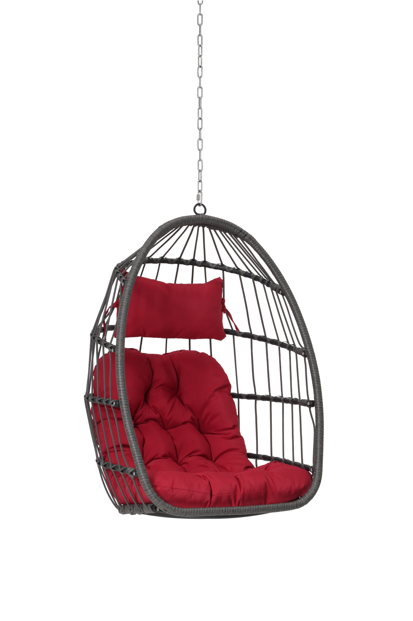 Melysen Outdoor Garden Rattan Egg Swing Chair Hanging Chair Wood,Red