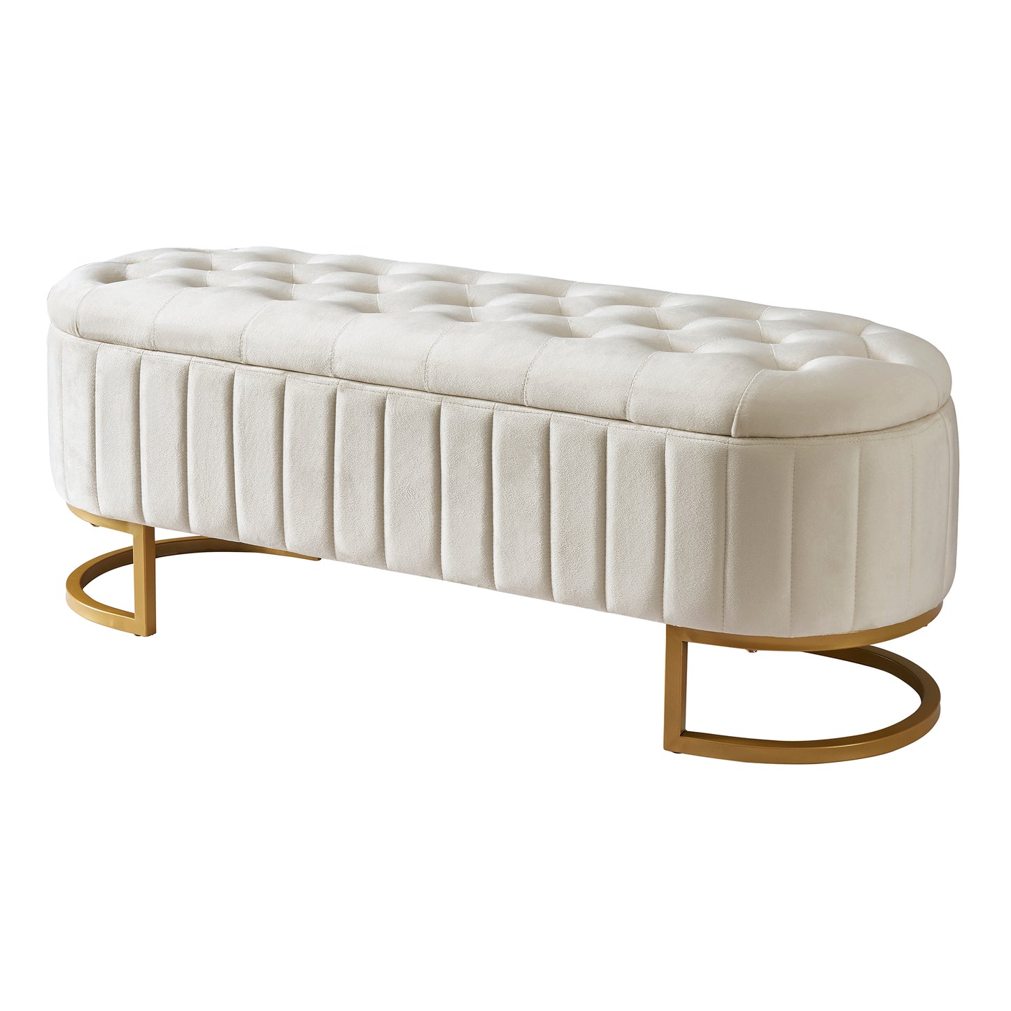 Melysen Elegant Upholstered Velvet Storage Ottoman with Button-Tufted,Storage Bench with Metal Legs for Bedroom,Living Room,Fully Assembled Except Legs