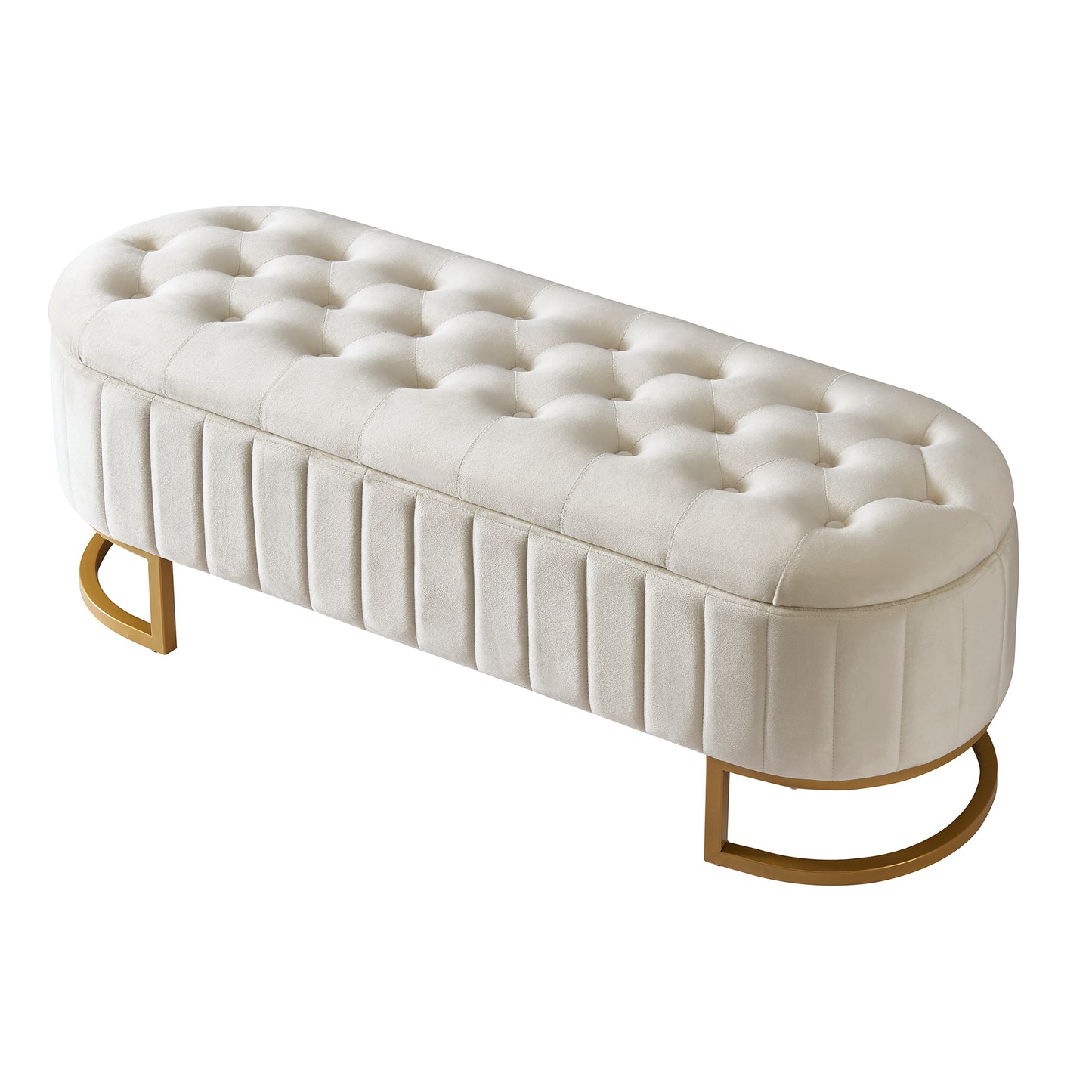 Melysen Elegant Upholstered Velvet Storage Ottoman with Button-Tufted,Storage Bench with Metal Legs for Bedroom,Living Room,Fully Assembled Except Legs