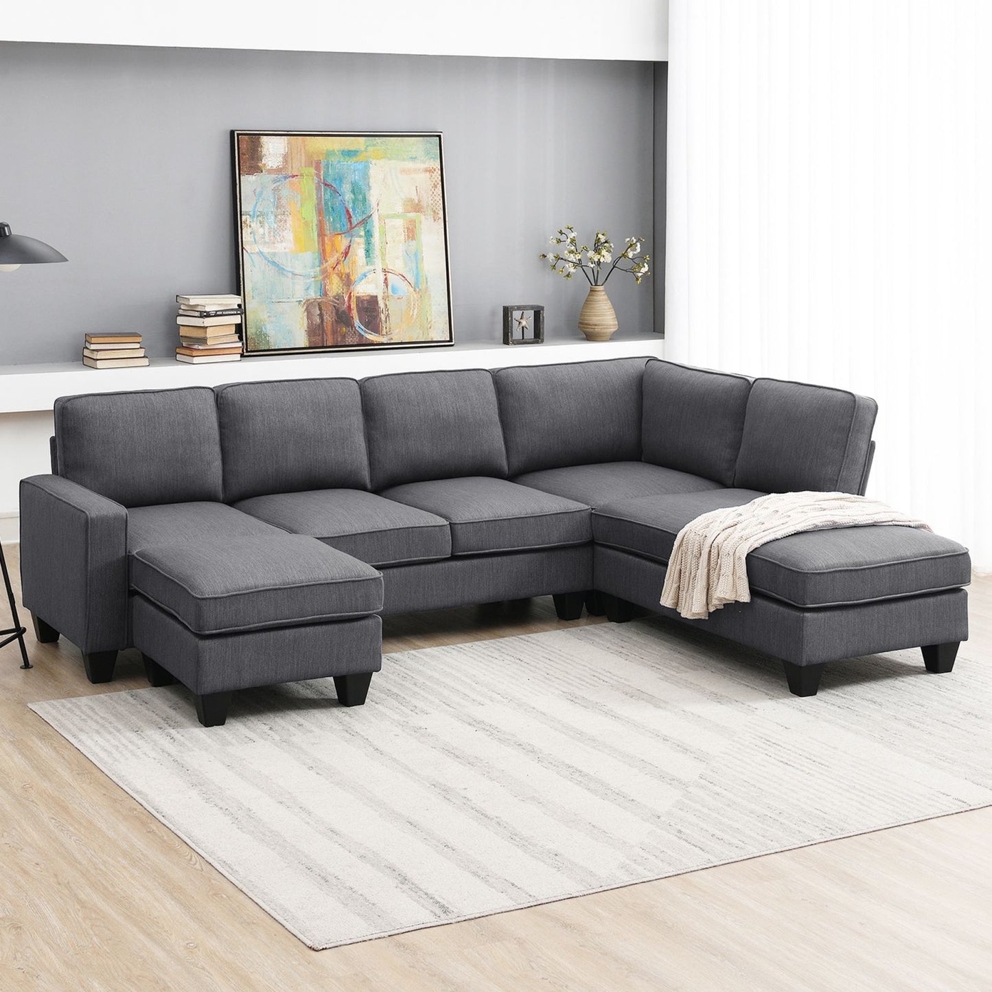 Melysen 104.3*78.7" Modern L-shaped Sectional Sofa,7-seat Linen Fabric Couch Set with Chaise Lounge and Convertible Ottoman for Living Room,Apartment,Office,3 Colors