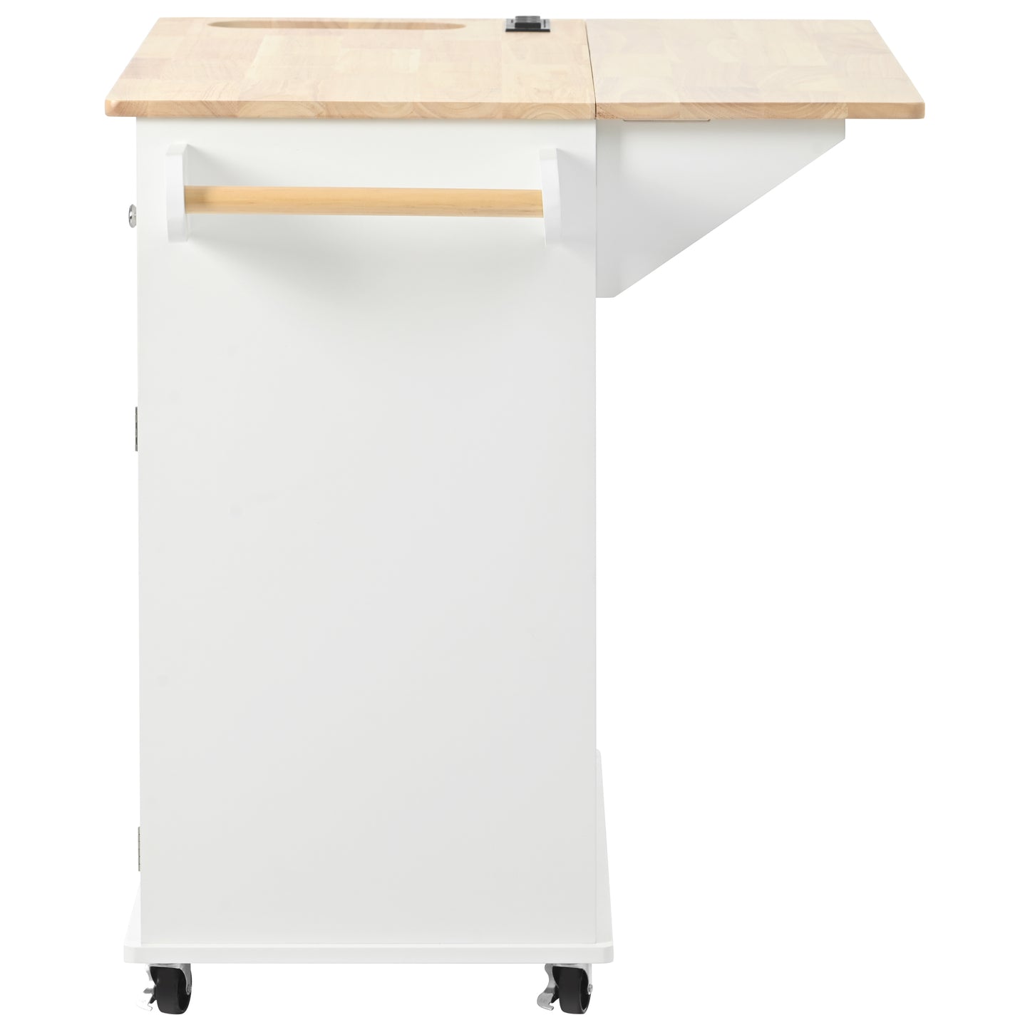 Melysen Kitchen Island with Power Outlet,Kitchen Storage Island with Drop Leaf and Rubber Wood,Open Storage and Wine Rack,5 Wheels,with Adjustable Storage for Home, Kitchen, and Dining Room,White