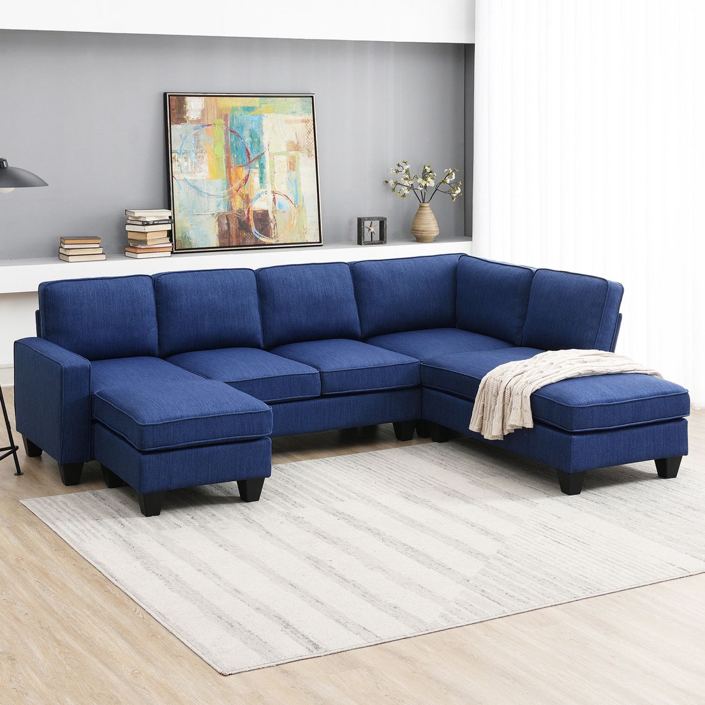 Melysen 104.3*78.7" Modern L-shaped Sectional Sofa,7-seat Linen Fabric Couch Set with Chaise Lounge and Convertible Ottoman for Living Room,Apartment,Office,3 Colors