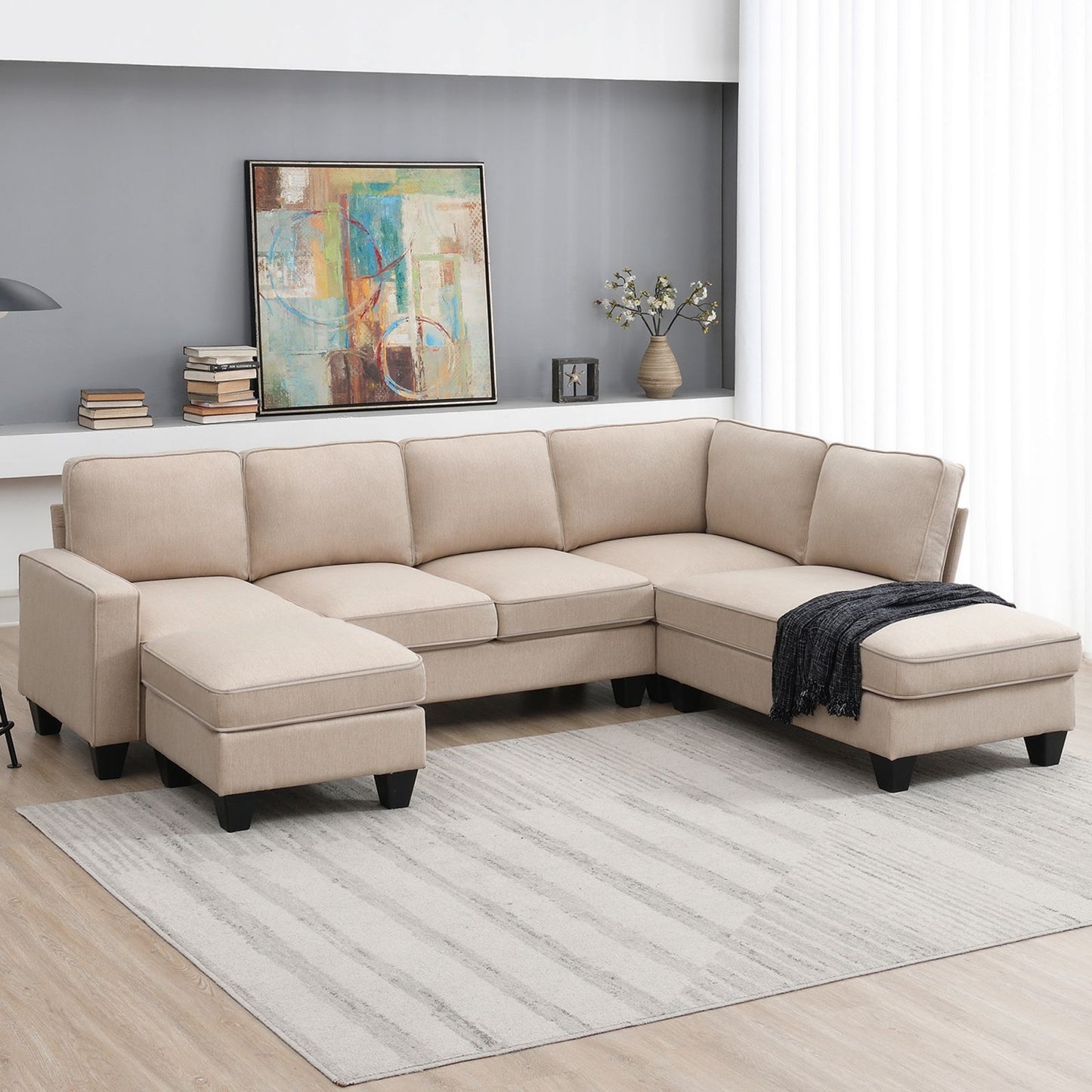 Melysen 104.3*78.7" Modern L-shaped Sectional Sofa,7-seat Linen Fabric Couch Set with Chaise Lounge and Convertible Ottoman for Living Room,Apartment,Office,3 Colors