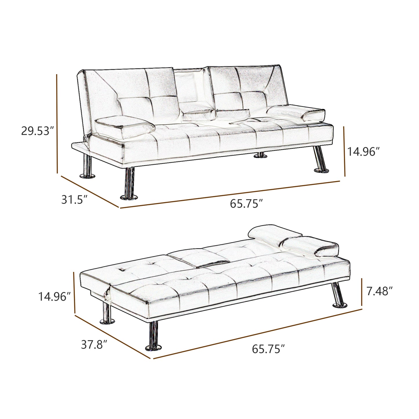 Melysen Grey Pu Sofa Bed With Cup Holder