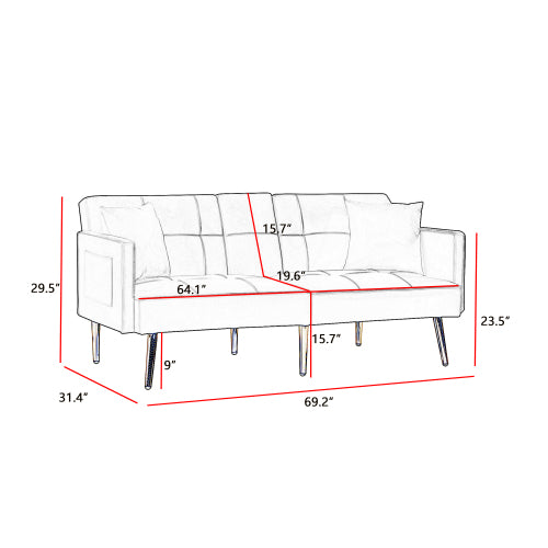 Melysen Velvet Futon Sofa Bed with Gold Metal Legs