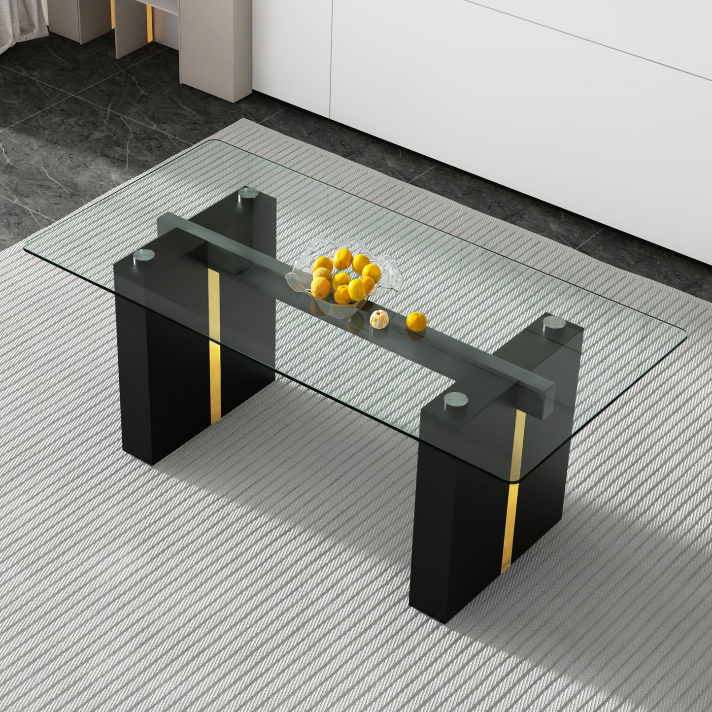 Melysen Large Modern Simple Rectangular Glass Table, Which Can Accommodate 6-8 People, Equipped with 0.39-Inch Tempered Glass Table Top and Large Mdf Table Legs, Used For Kitchen, Dining Room, Living Room1546