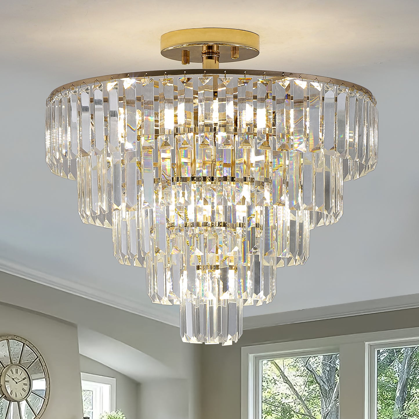 10-E12 Gold Crystal Chandeliers(No Bulbs)