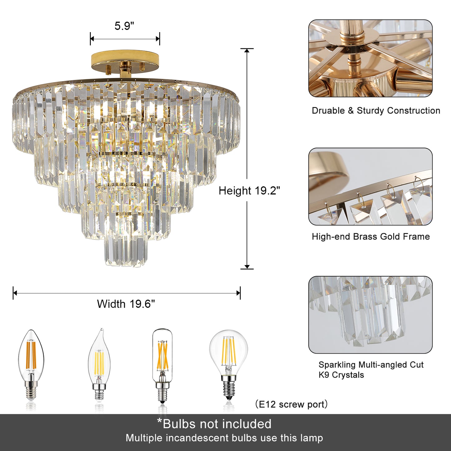 10-E12 Gold Crystal Chandeliers(No Bulbs)