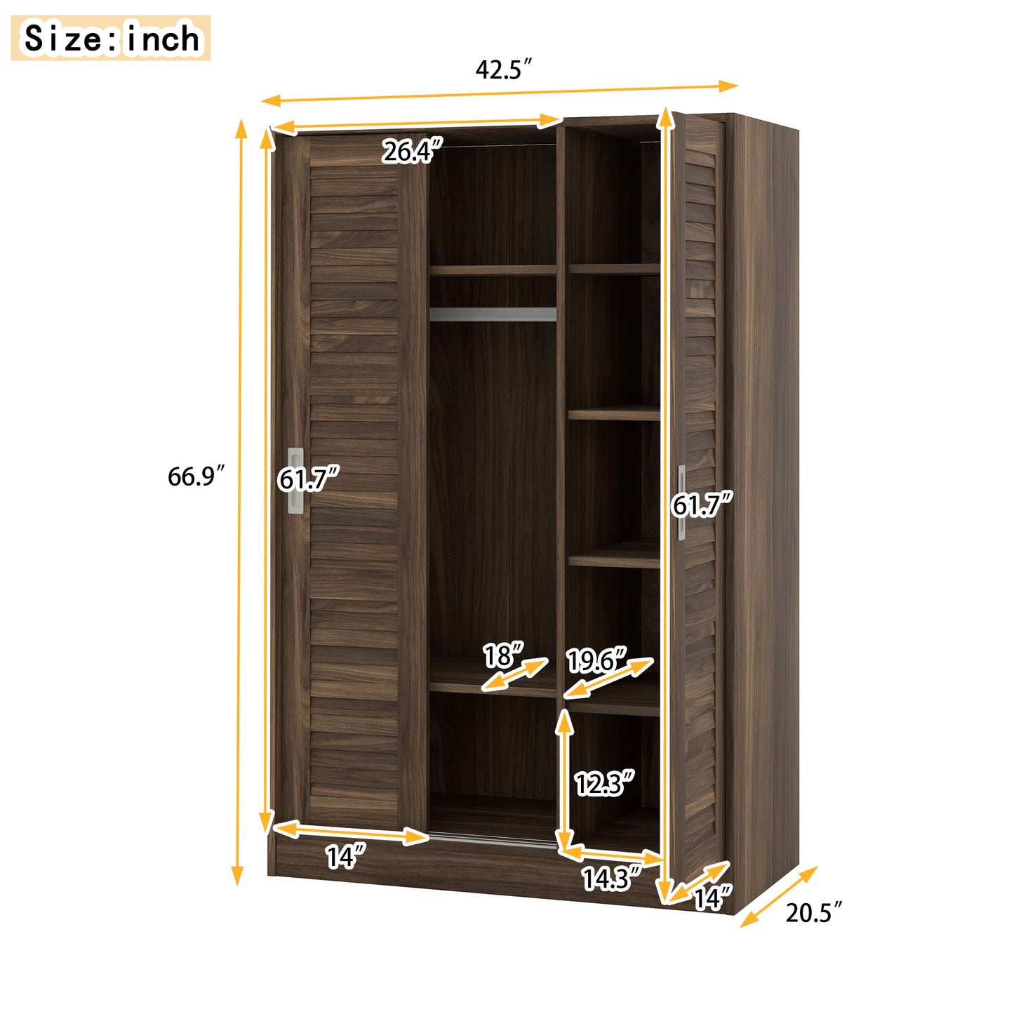 Melysen 3-Door Shutter Wardrobe with shelves, Walnut