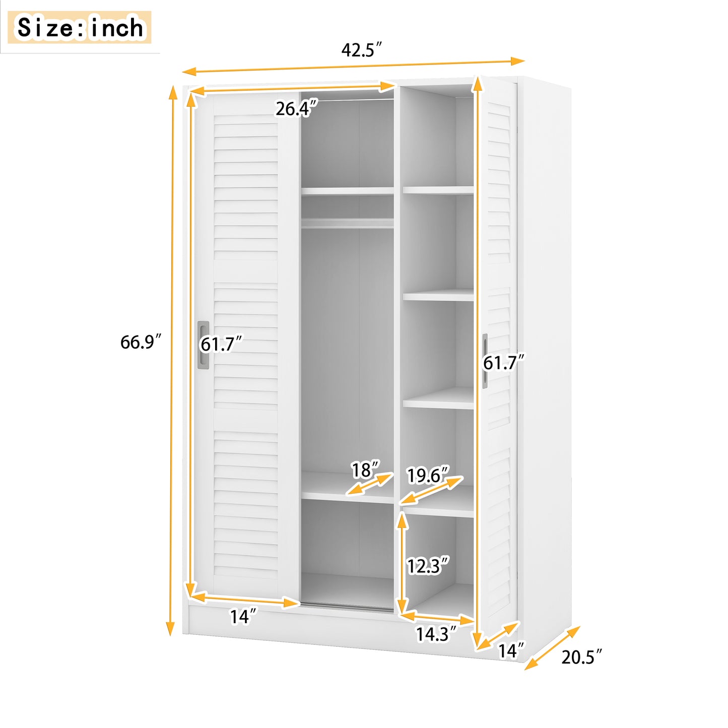 Melysen White 3-Door Shutter Wardrobe with shelves