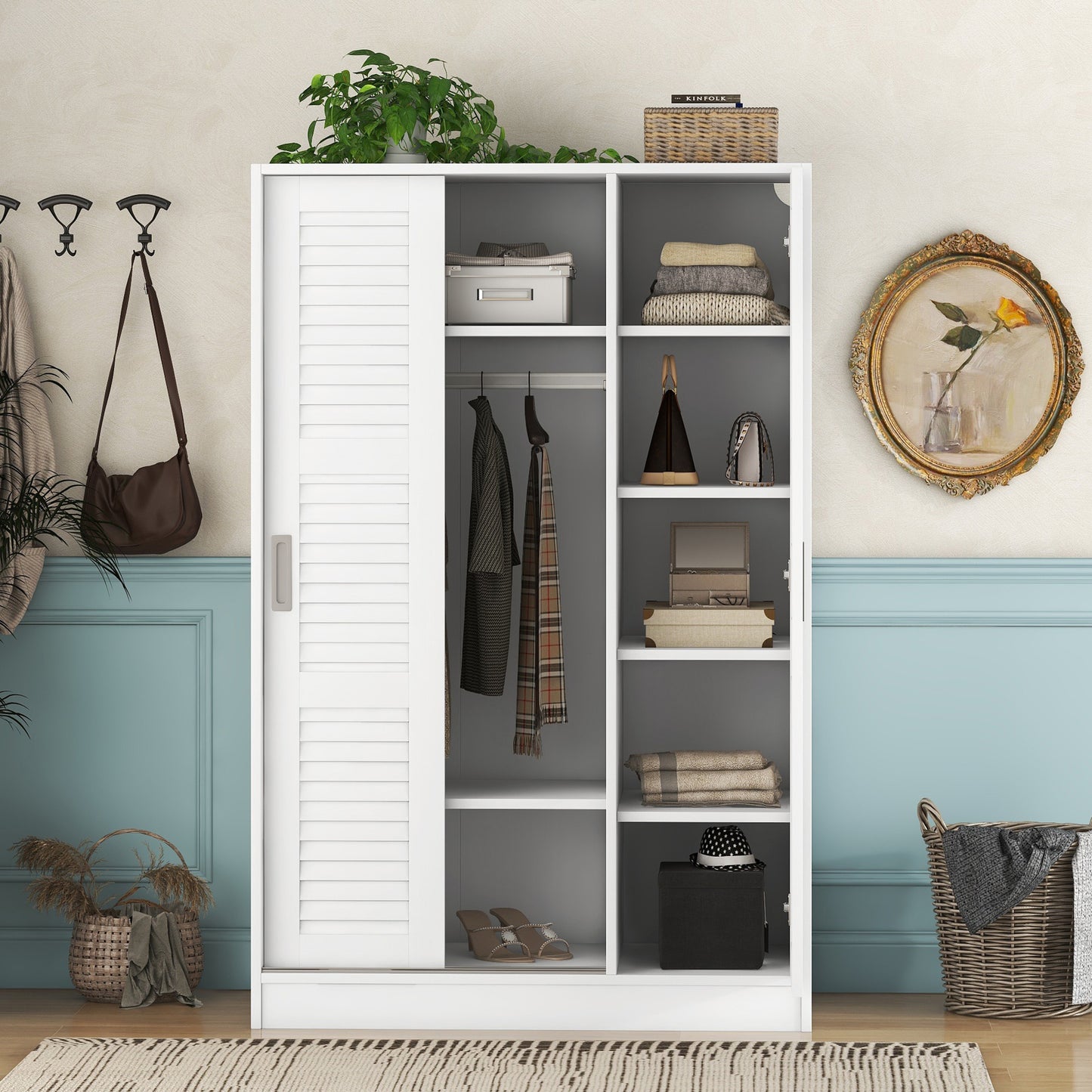 Melysen White 3-Door Shutter Wardrobe with shelves