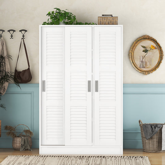 Melysen White 3-Door Shutter Wardrobe with shelves