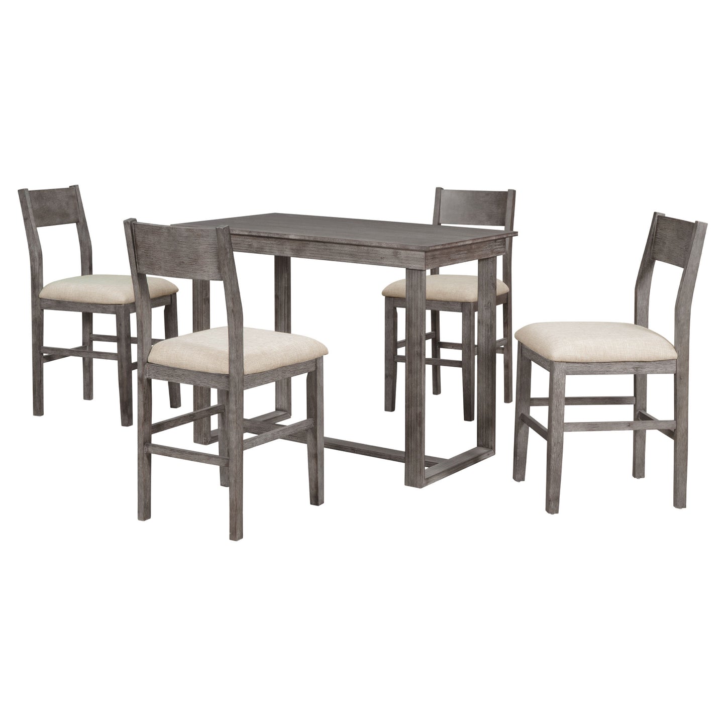 Melysen Farmhouse Counter Height 5-Piece Dining Table Set with 1 Rectangular Dining Table and 4 Dining Chairs for Small Places