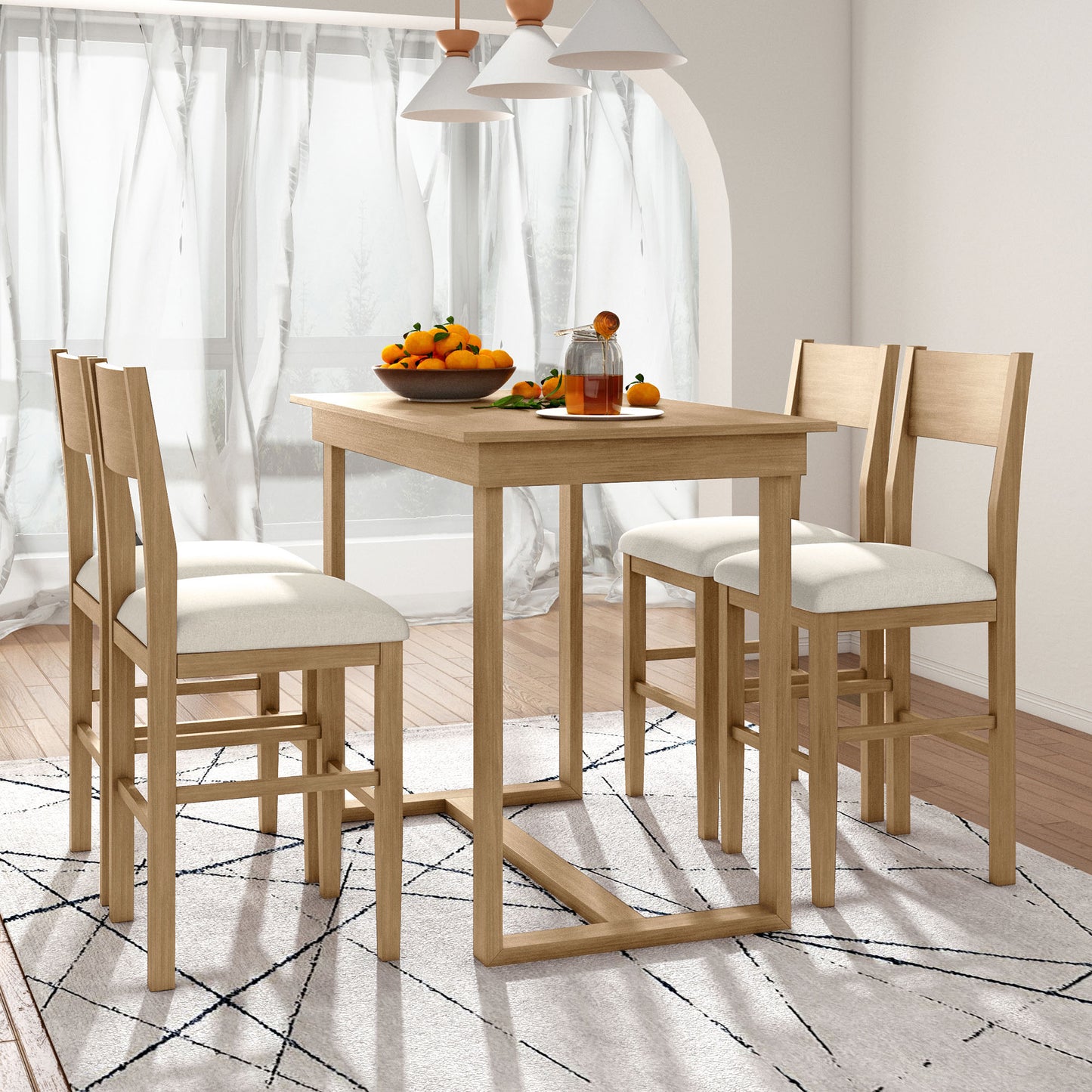 Melysen Farmhouse Counter Height 5-Piece Dining Table Set with 1 Rectangular Dining Table and 4 Dining Chairs for Small Places