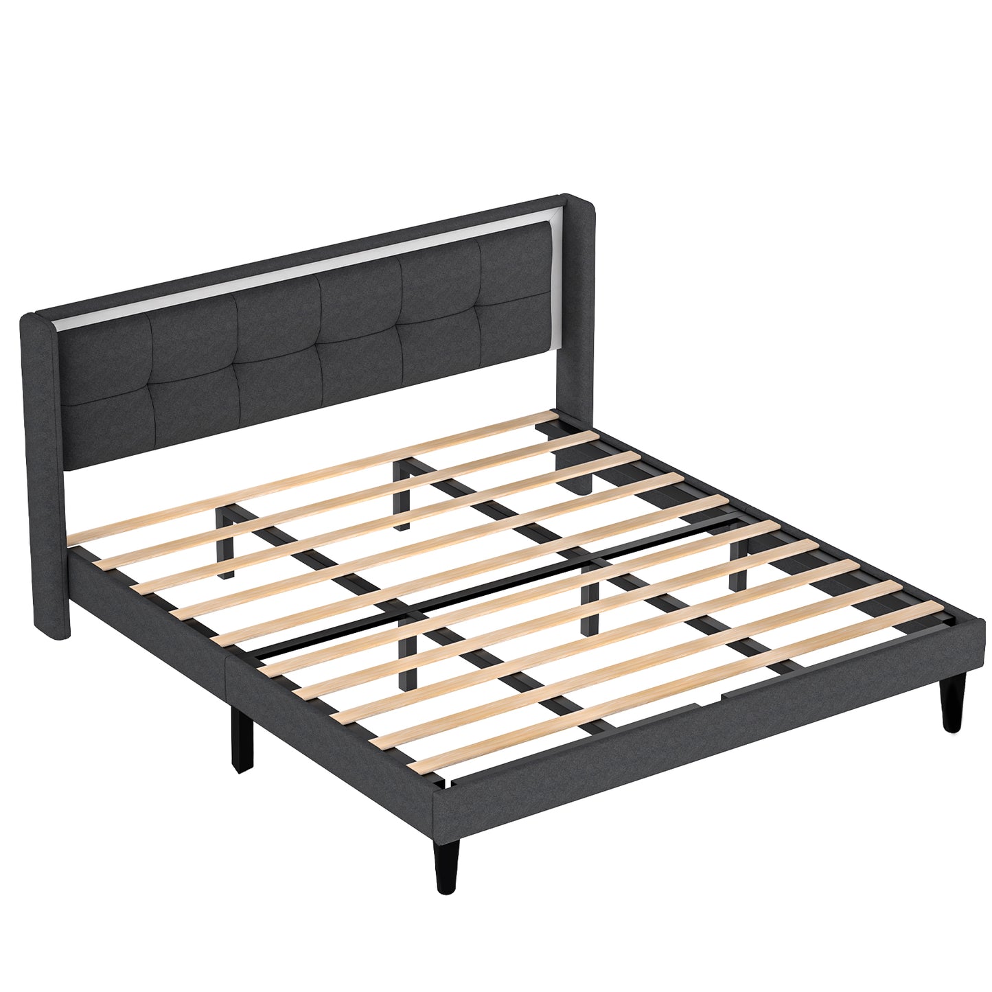 Melysen Queen Size Upholstered Platform Bed Frame with Headboard and Sturdy Wooden Slats,Dark Gray