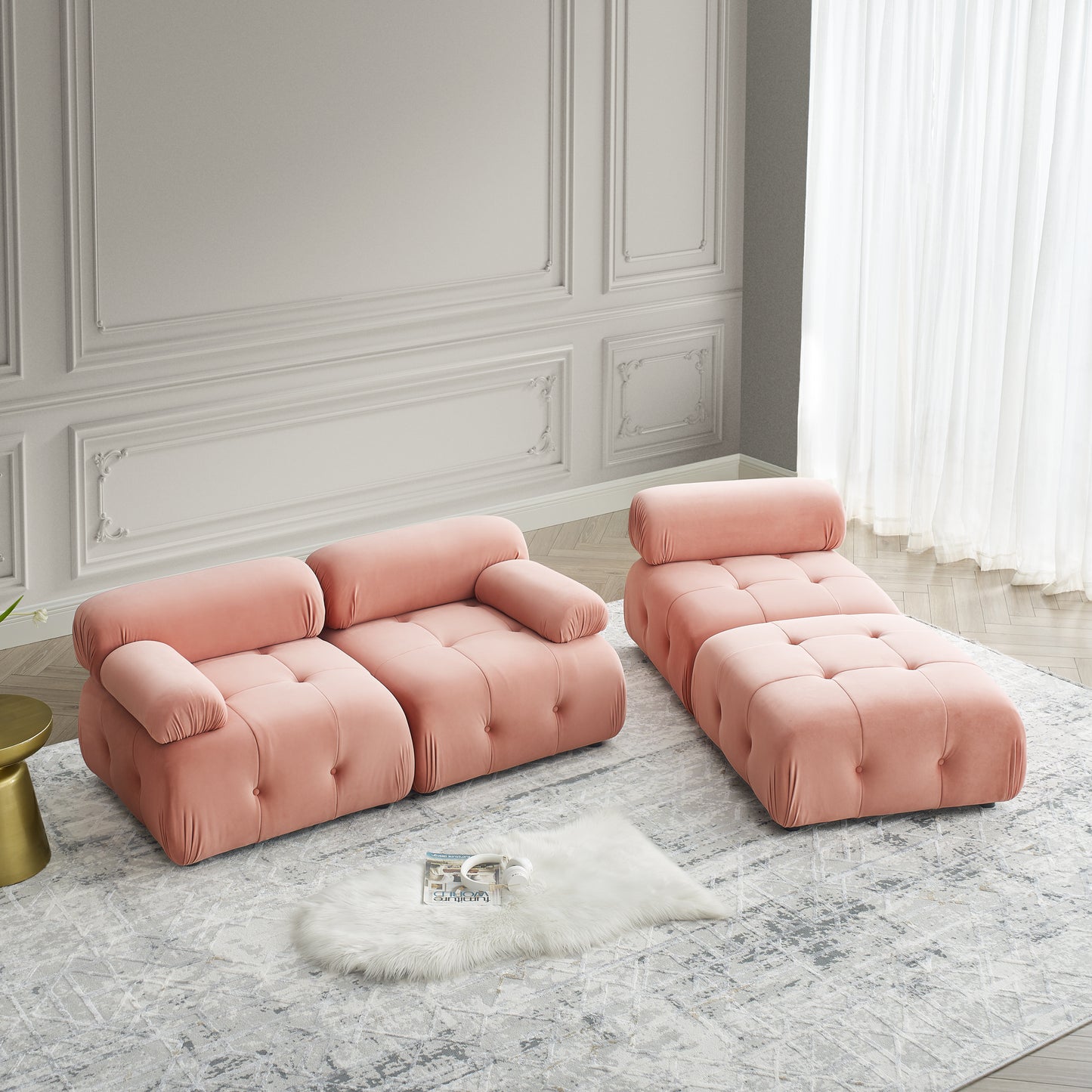 Melysen 93 "Modern Living Room Modular Combined Sofa,Pink Velvet