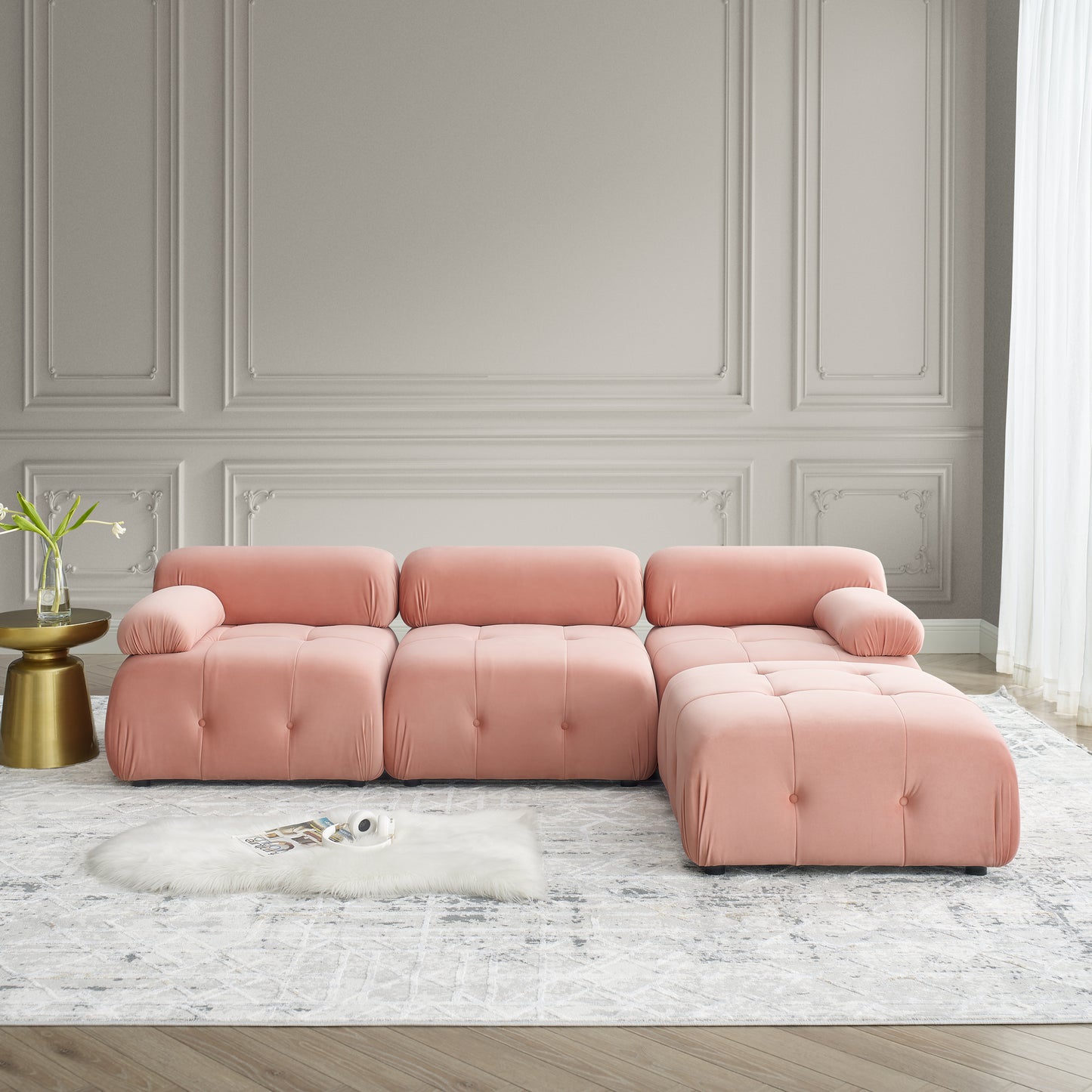 Melysen 93 "Modern Living Room Modular Combined Sofa,Pink Velvet