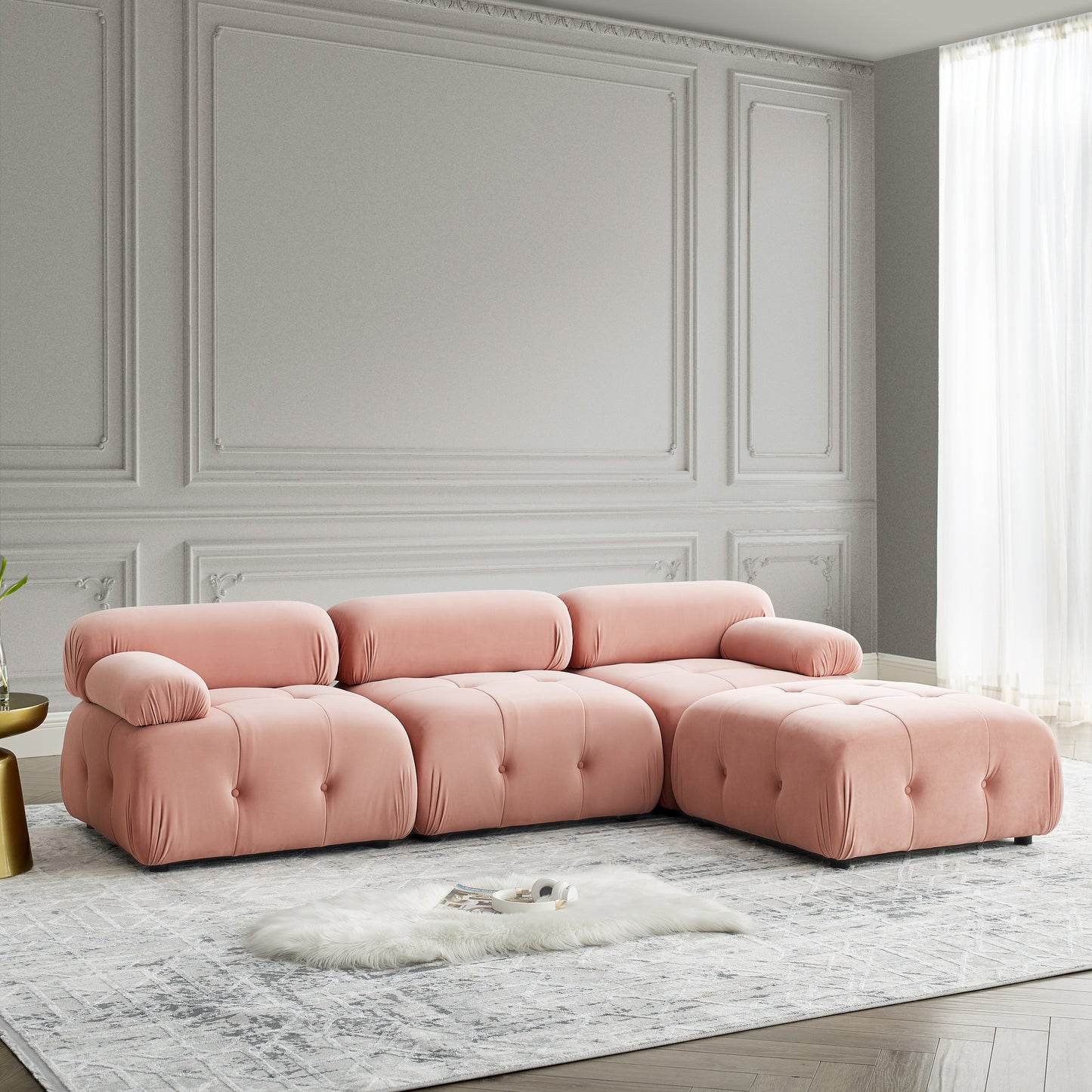 Melysen 93 "Modern Living Room Modular Combined Sofa,Pink Velvet