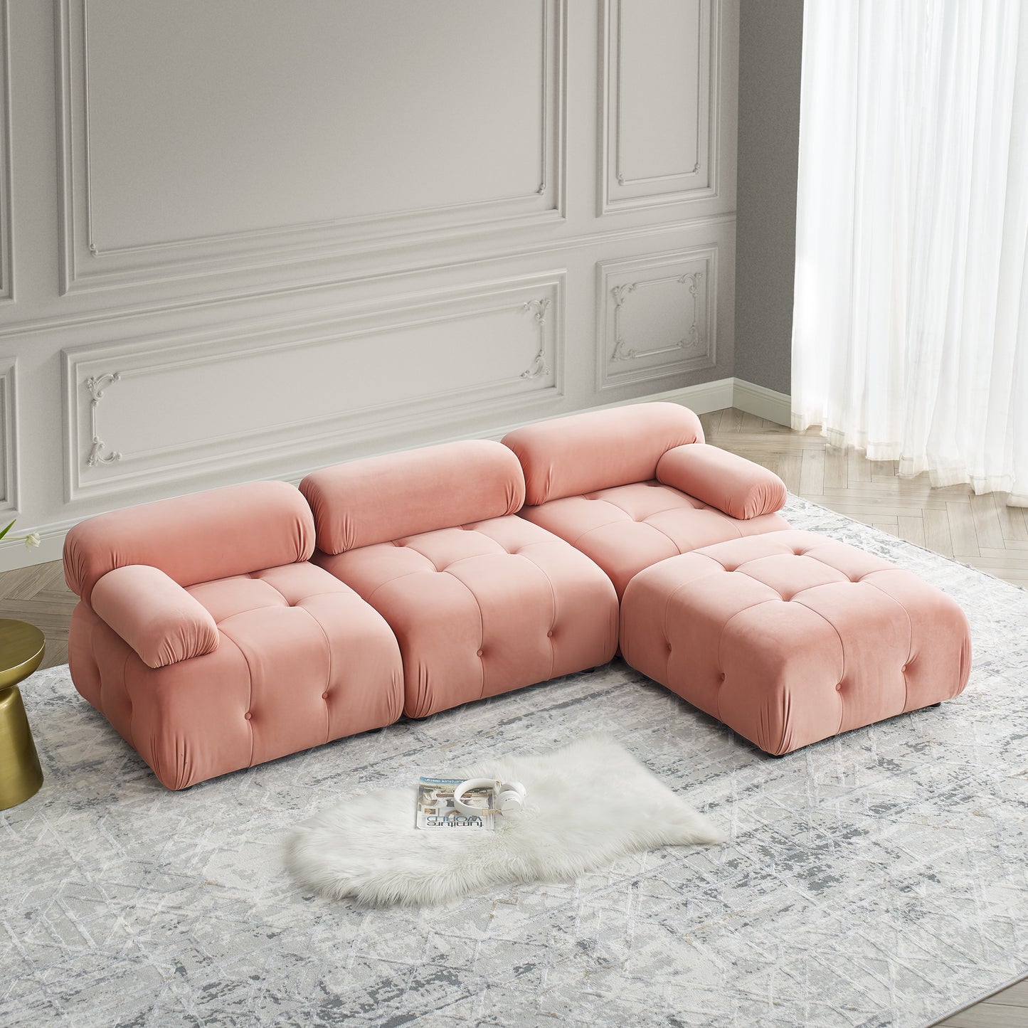 Melysen 93 "Modern Living Room Modular Combined Sofa,Pink Velvet