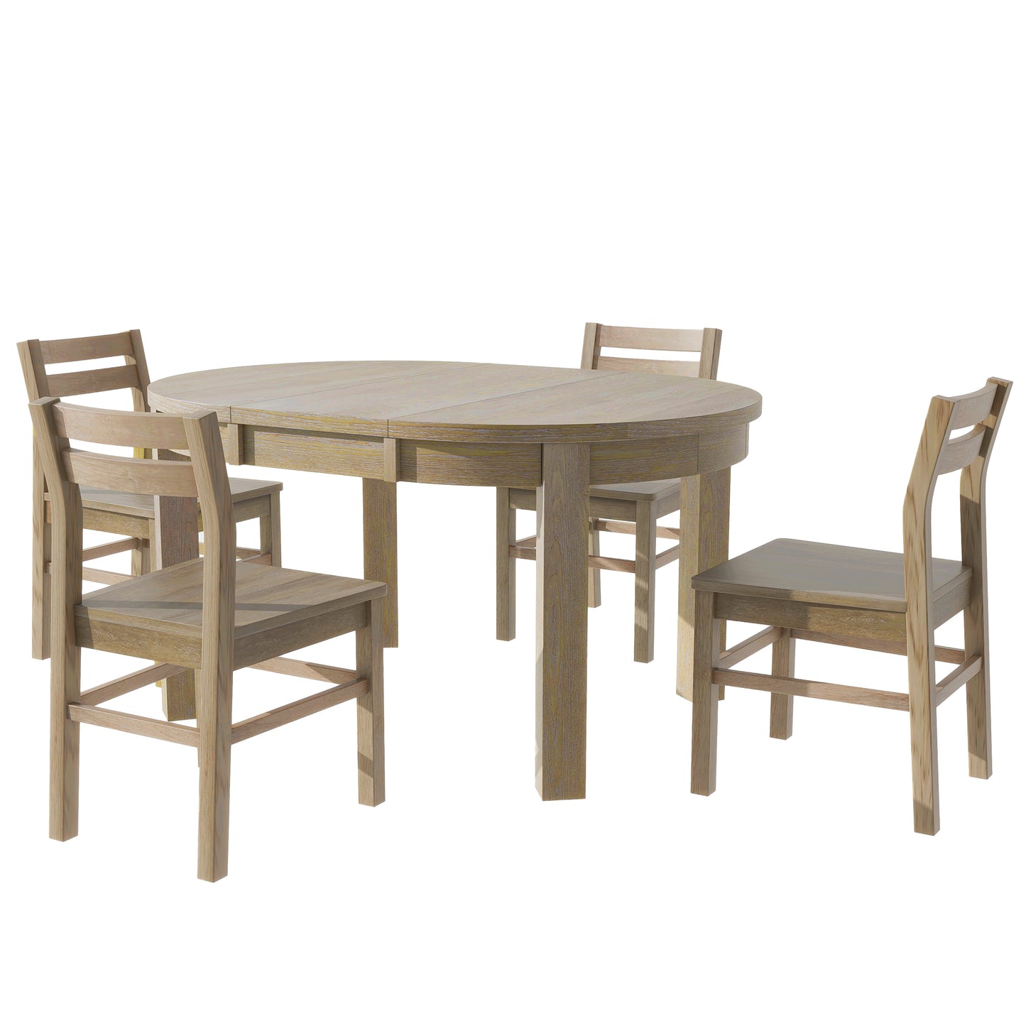 Melysen Farmhouse 5-Piece Extendable Round Dining Table Set with Storage Drawers and 4 Dining Chairs,16" Removable Leaf