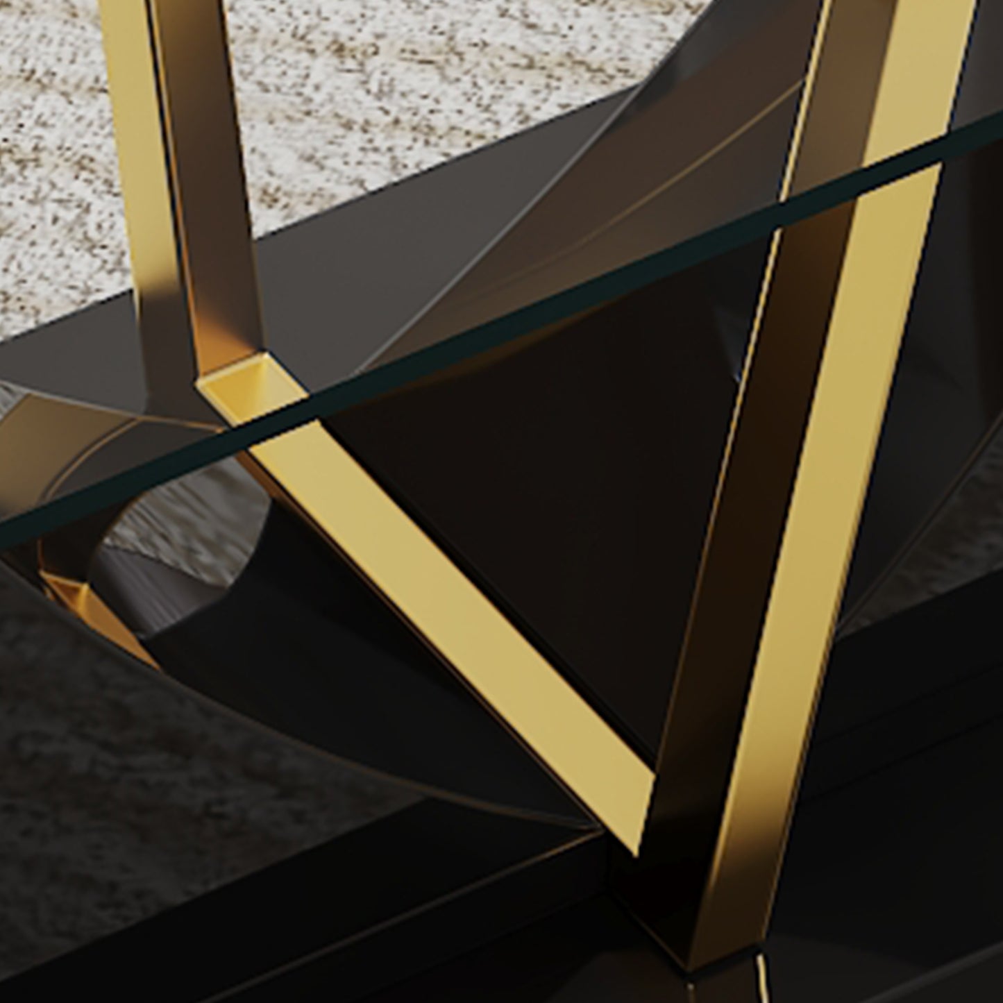 Melysen Modern Simple Rectangular Glass Table with Black Mdf Legs and Gold Stand, Equipped with 0.4 Inch Tempered Glass Table and Mdf Legs