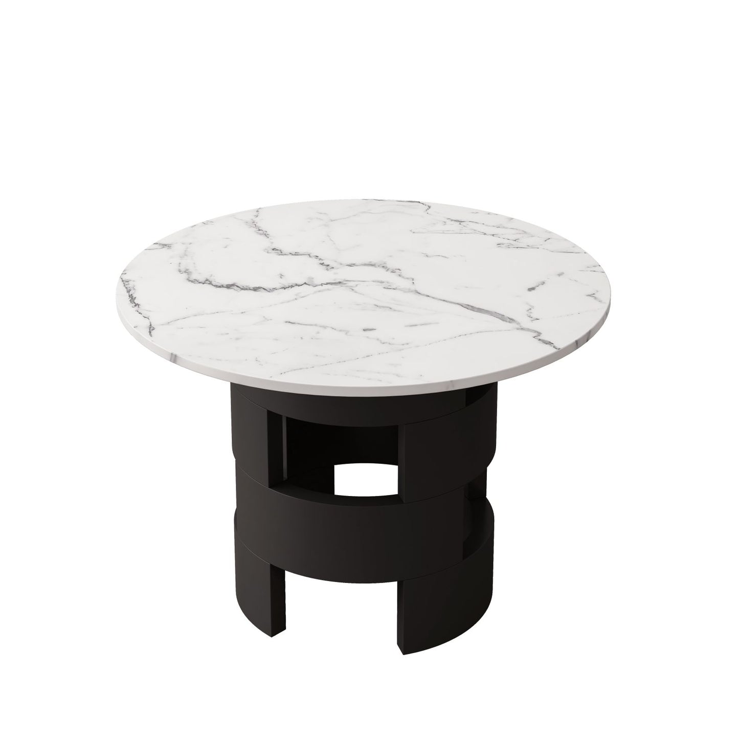 Melysen 42.12"Modern Round Dining Table with Printed Black Marble Table Top for Dining Room, Kitchen, Living Room,White and Black