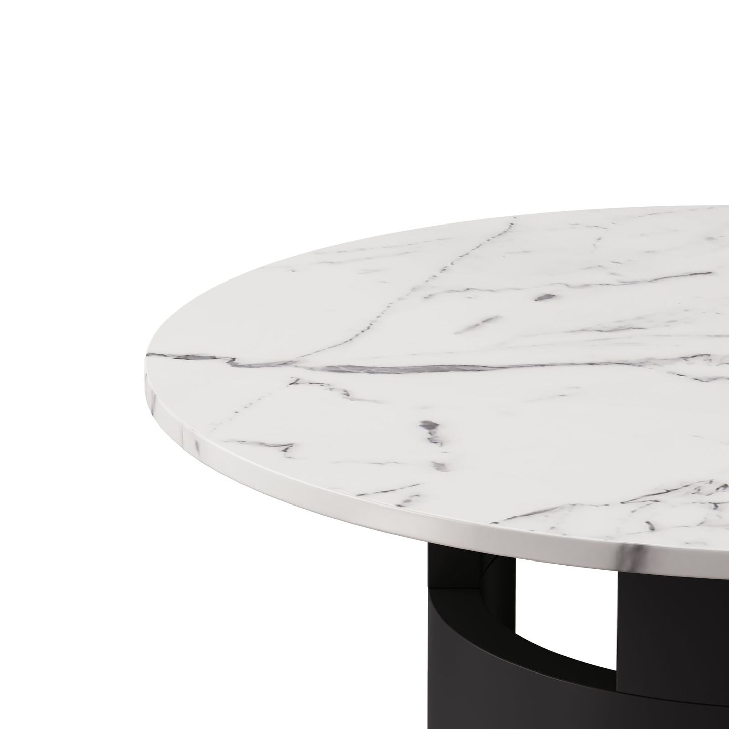 Melysen 42.12"Modern Round Dining Table with Printed Black Marble Table Top for Dining Room, Kitchen, Living Room,White and Black