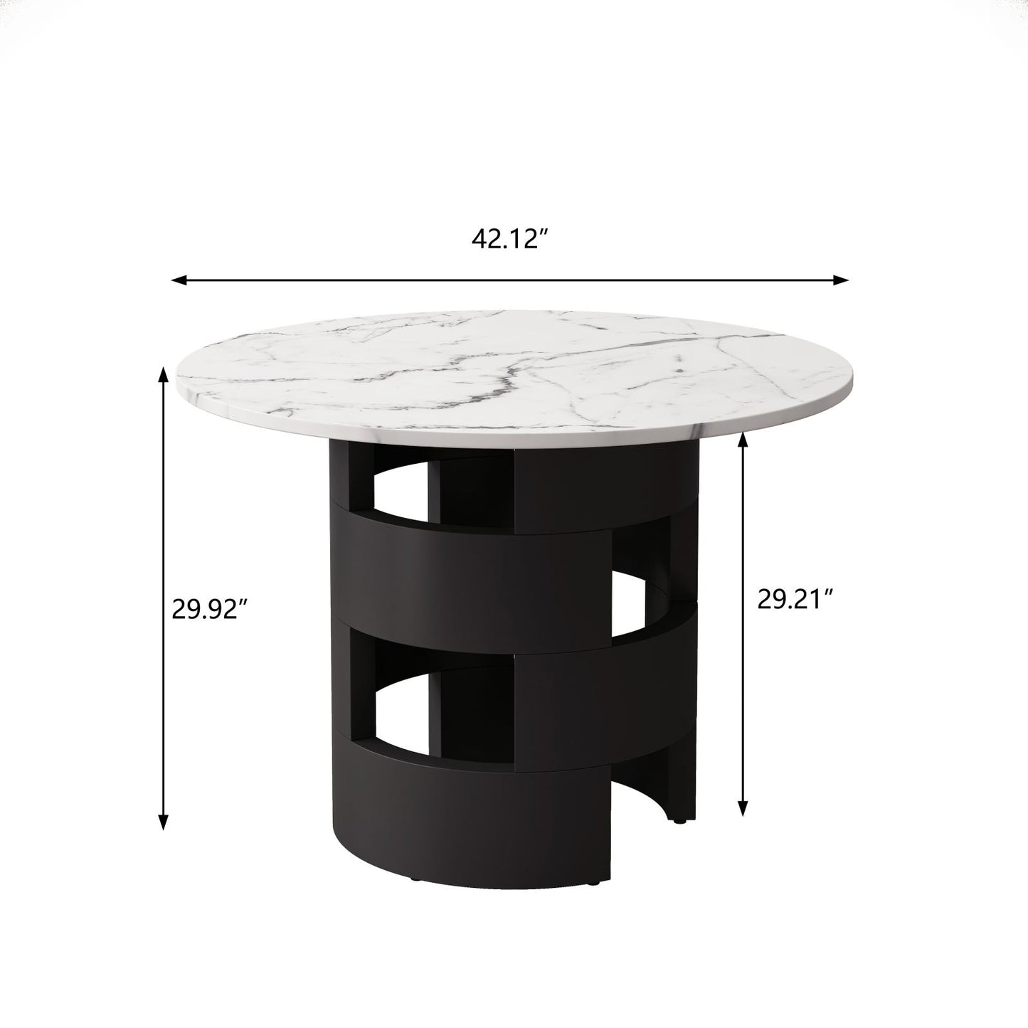 Melysen 42.12"Modern Round Dining Table with Printed Black Marble Table Top for Dining Room, Kitchen, Living Room,White and Black