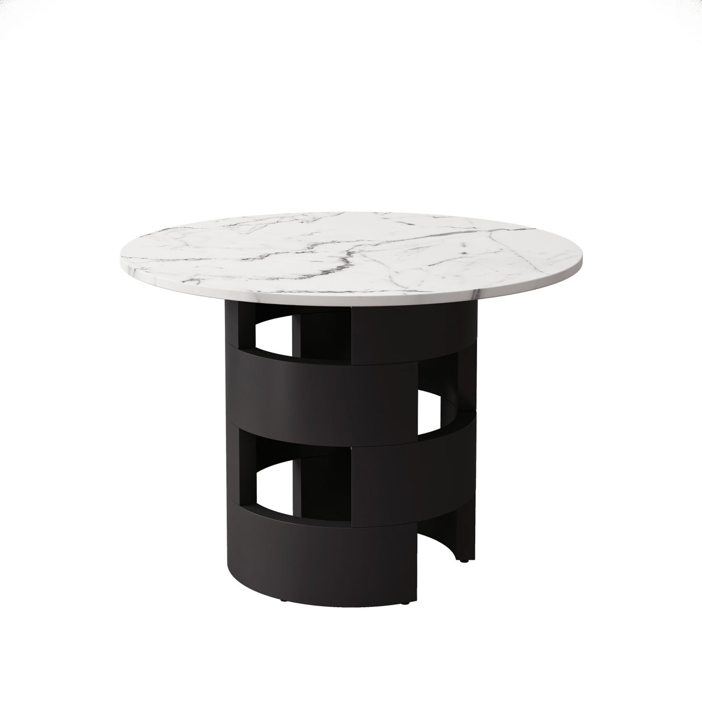 Melysen 42.12"Modern Round Dining Table with Printed Black Marble Table Top for Dining Room, Kitchen, Living Room,White and Black