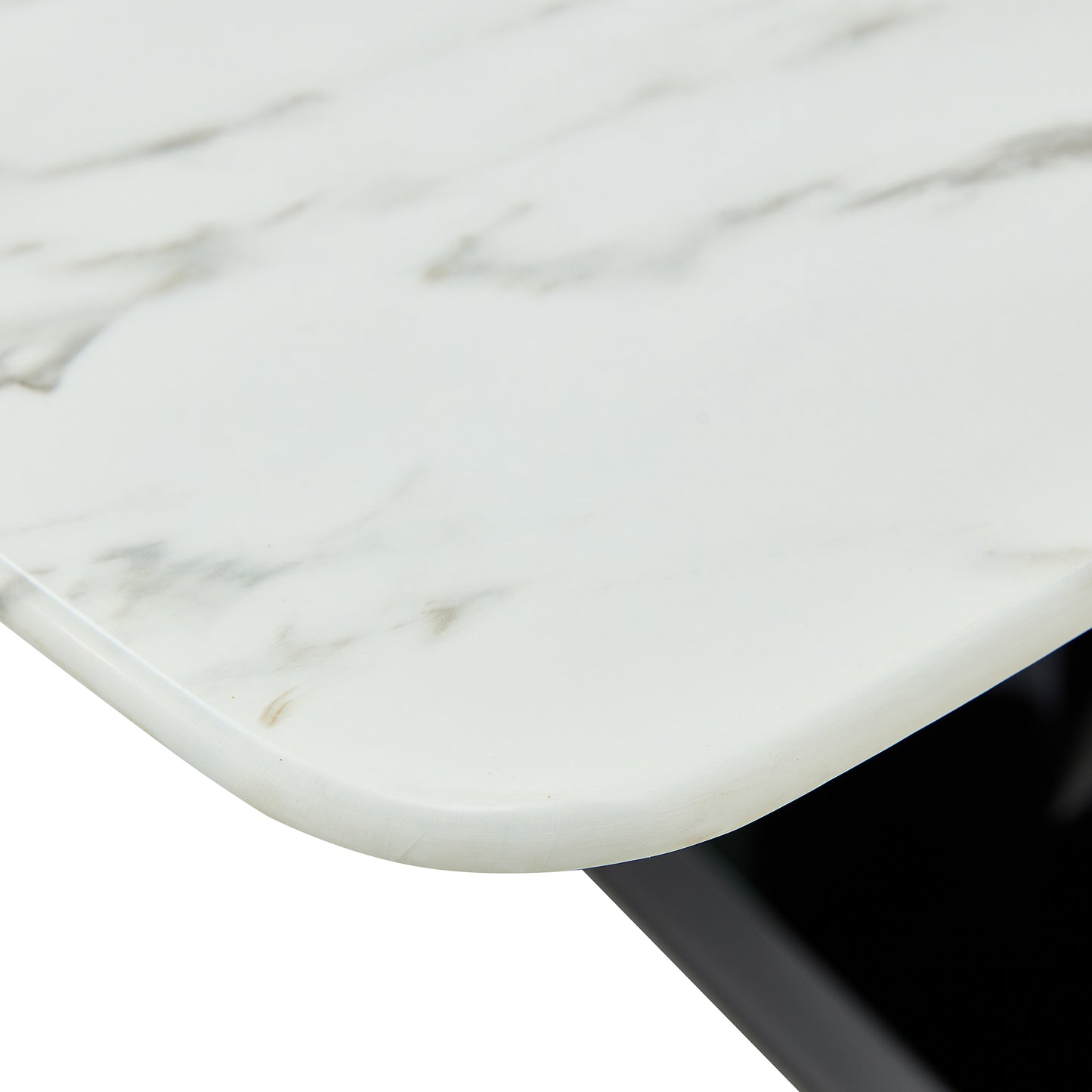 Melysen White Imitation Marble Pattern Desktop, Black Mdf Table Legs