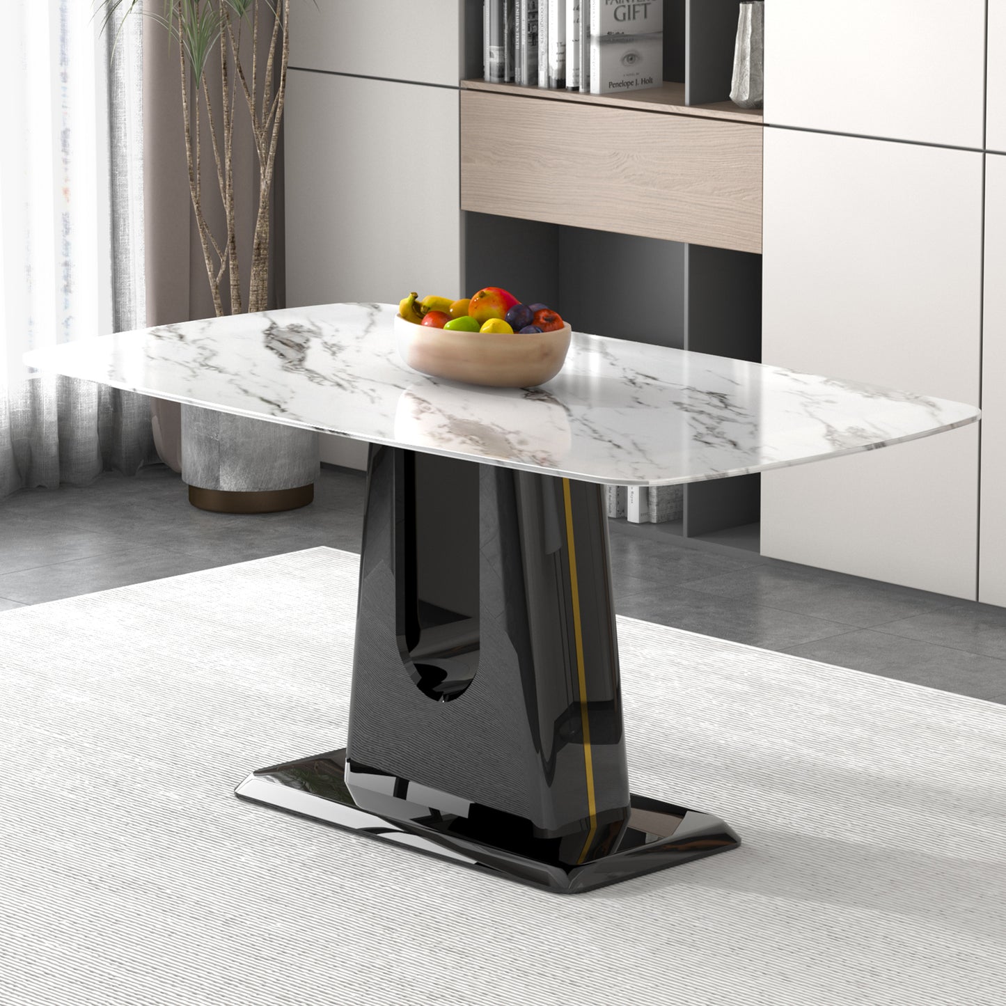 Melysen Luxurious Dining Table with A White Imitation Marble Tabletop and Mdf Legs with U-Shaped Brackets