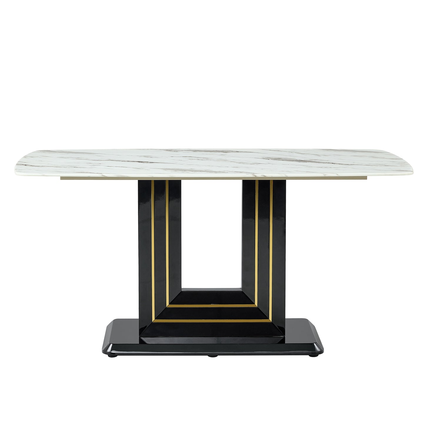 Melysen White Imitation Marble Pattern Desktop, Black Mdf Table Legs