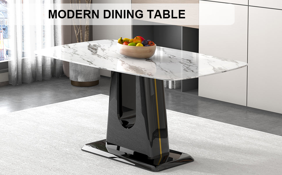 Melysen Luxurious Dining Table with A White Imitation Marble Tabletop and Mdf Legs with U-Shaped Brackets