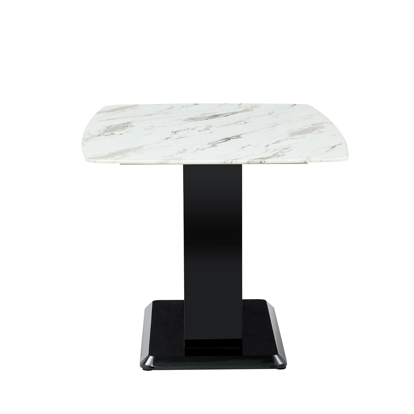 Melysen White Imitation Marble Pattern Desktop, Black Mdf Table Legs