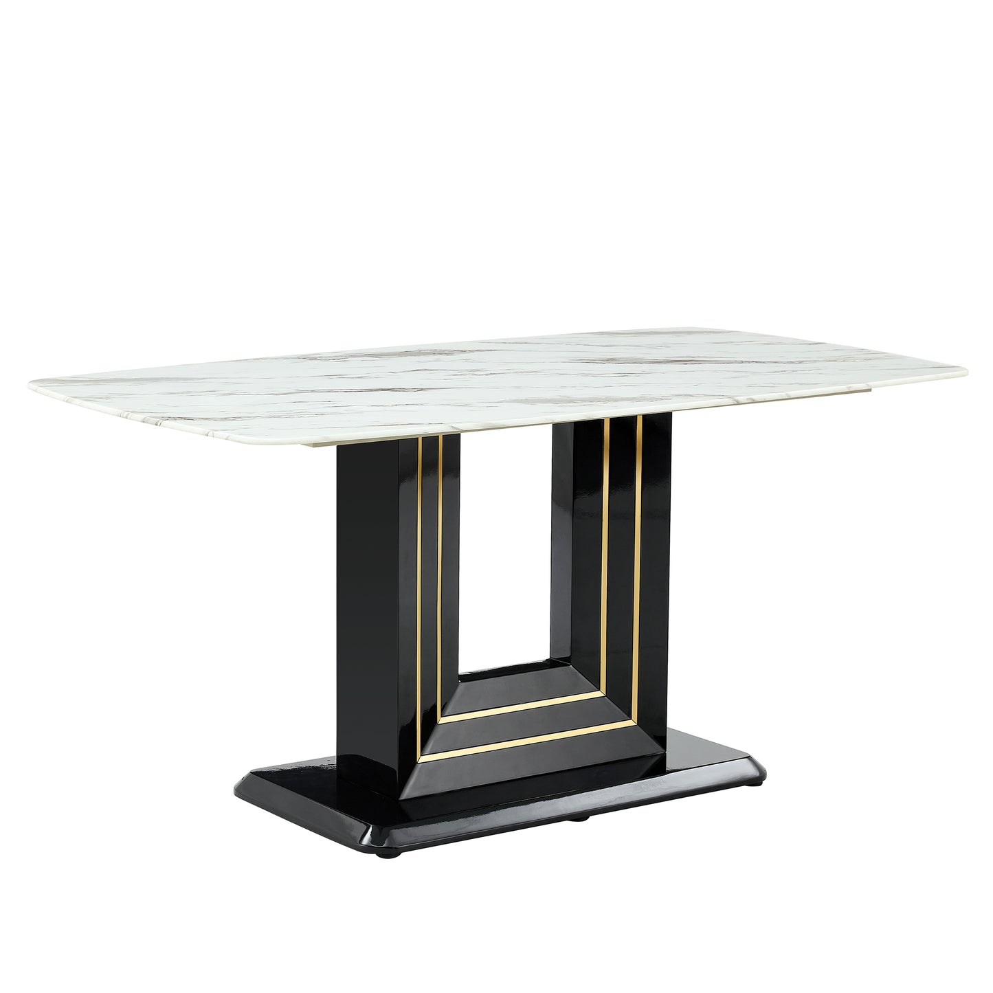 Melysen White Imitation Marble Pattern Desktop, Black Mdf Table Legs