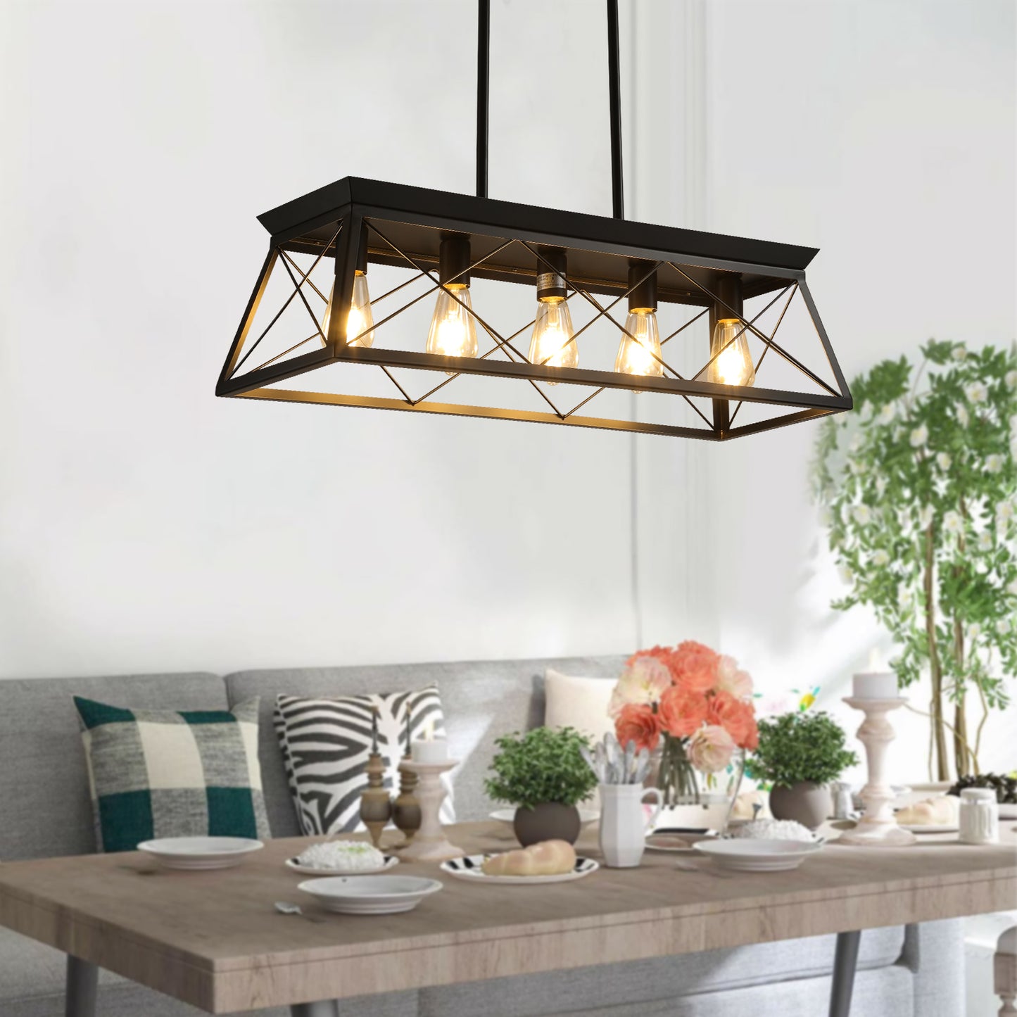 5-Light Farmhouse Metal Chandeliers for Dining Room,Black(No Bulbs)