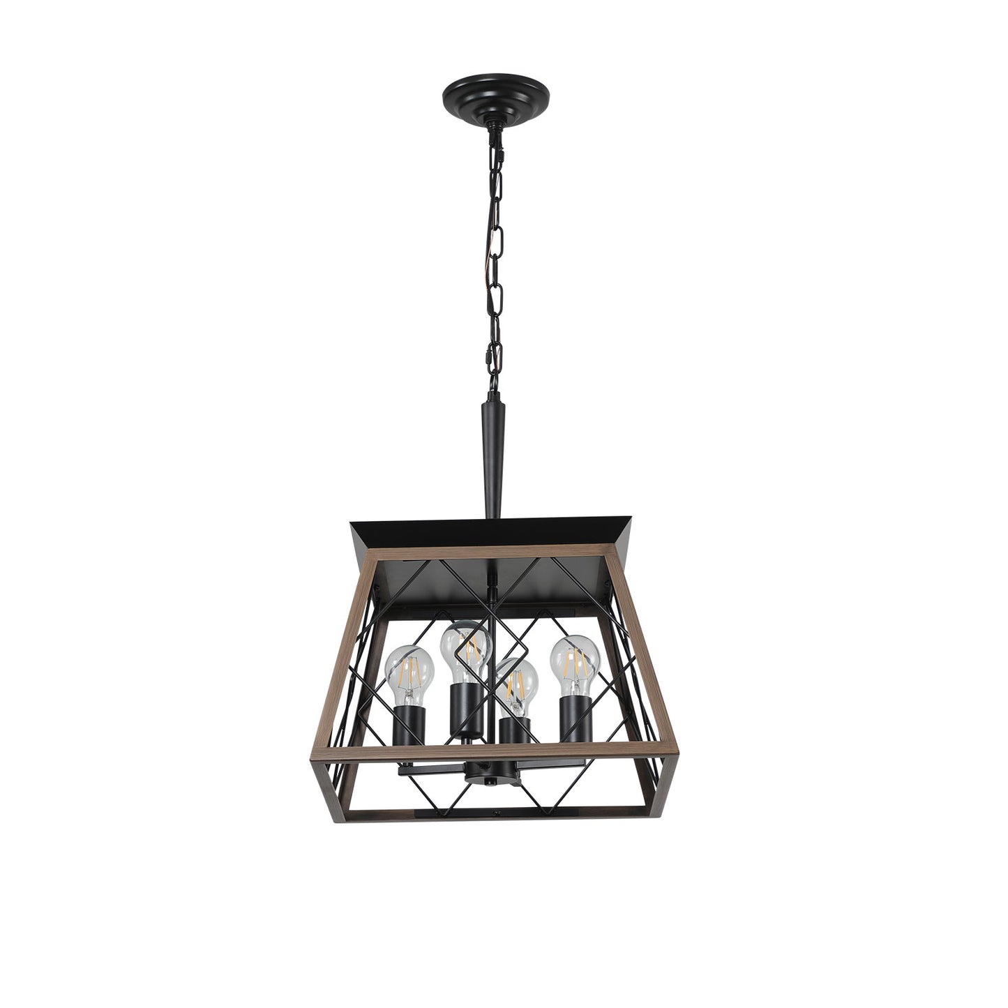 4-Light Retro farmhouse chandelier,Walnut+black(No Bulbs)