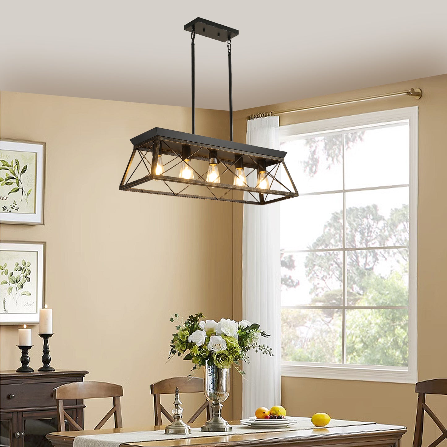 5-Light Farmhouse Metal Chandeliers for Dining Room,Golden Black(No Bulbs)