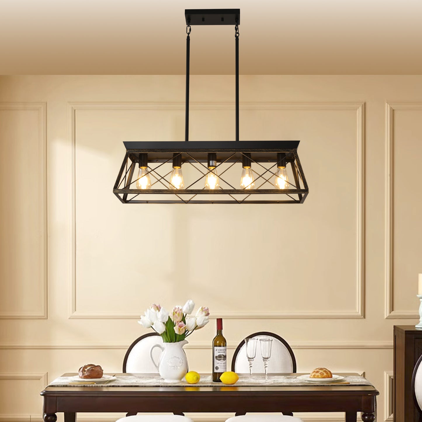 5-Light Farmhouse Metal Chandeliers for Dining Room,Golden Black(No Bulbs)