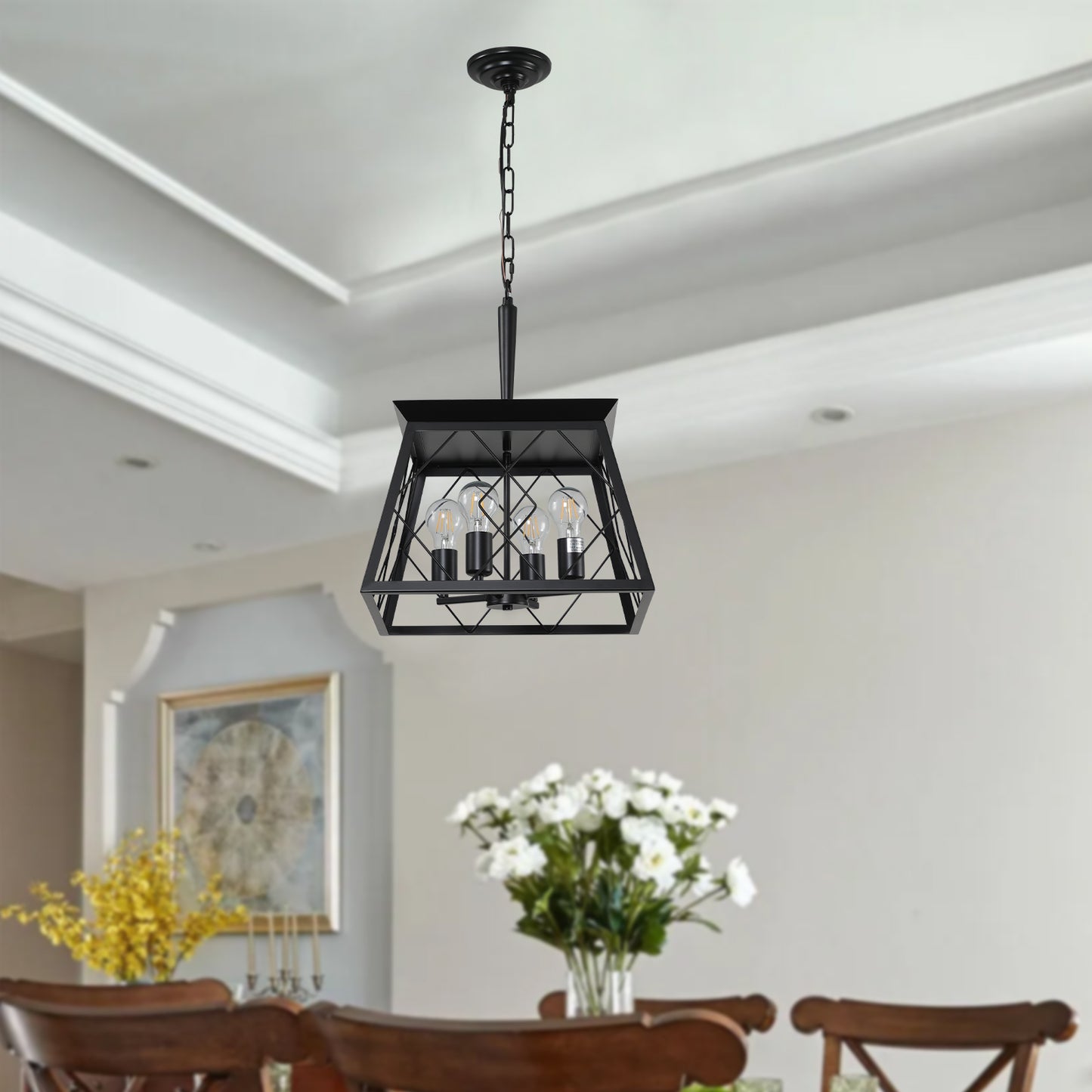 4-Light Chandeliers,Black(No Bulbs)